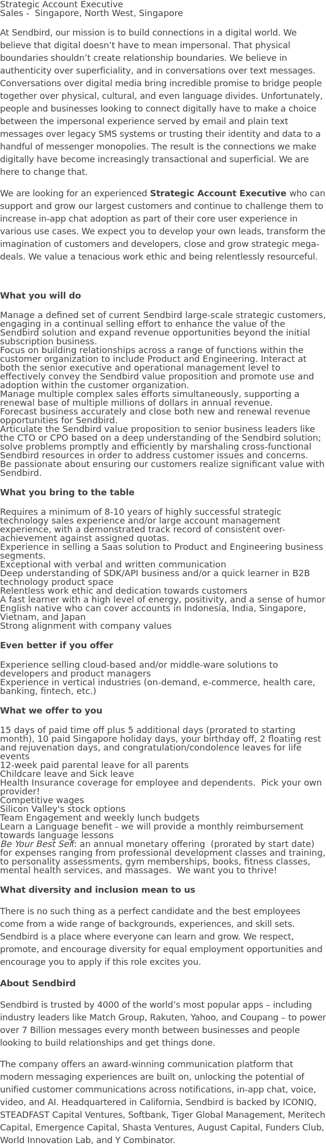 센드버드 Strategic Account Executive 채용 채용공고