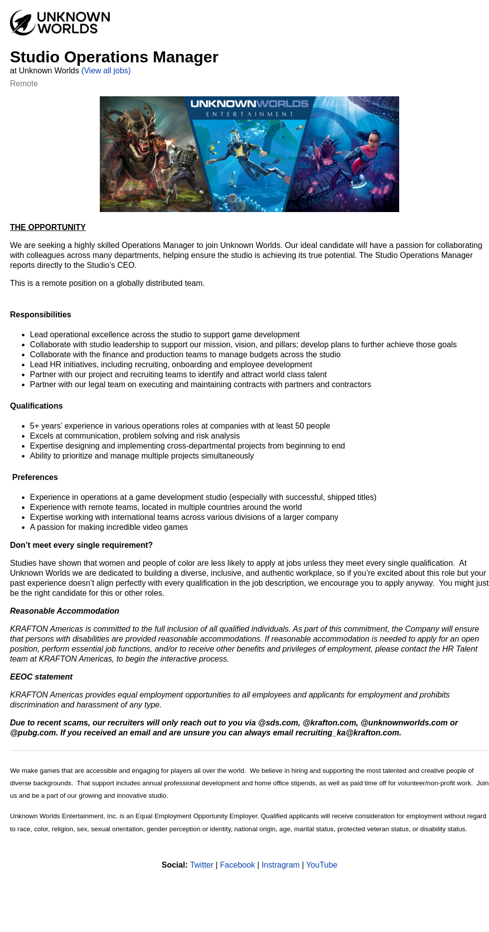 크래프톤 Studio Operations Manager 채용공고