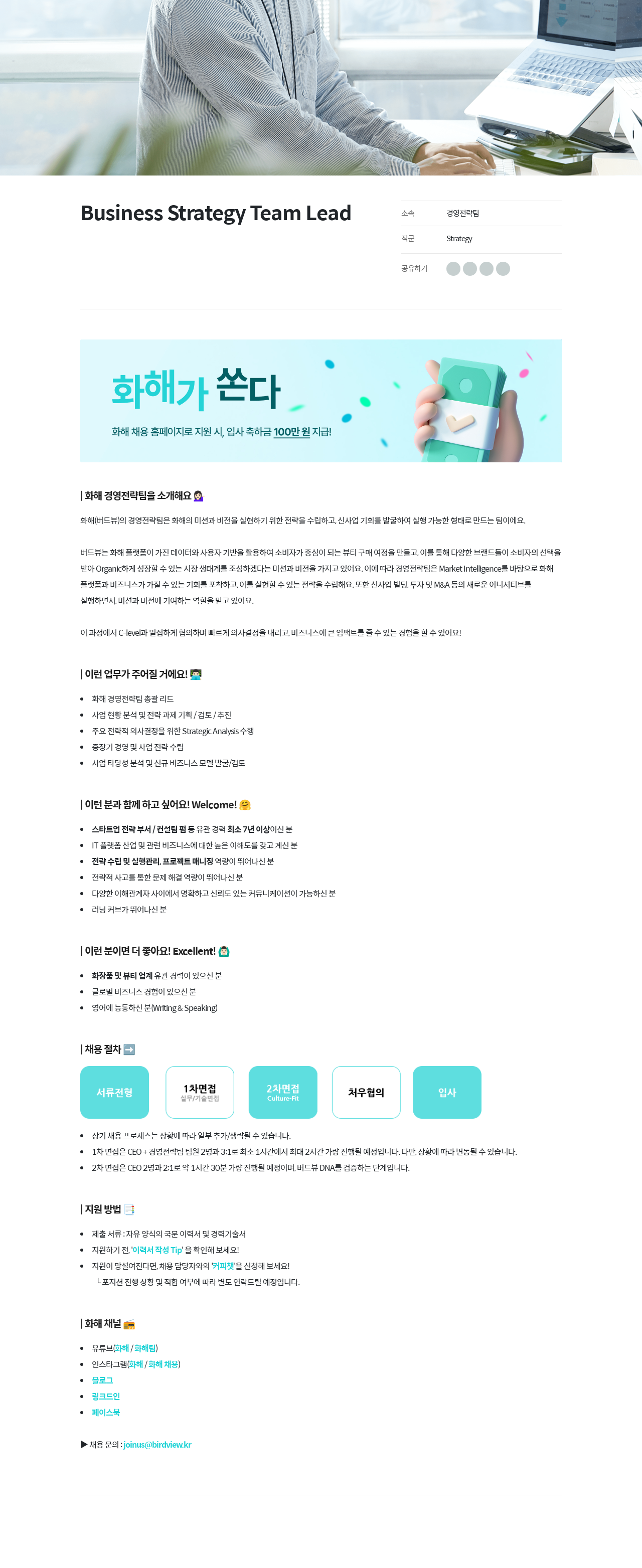 화해 Business Strategy Team Lead 채용공고