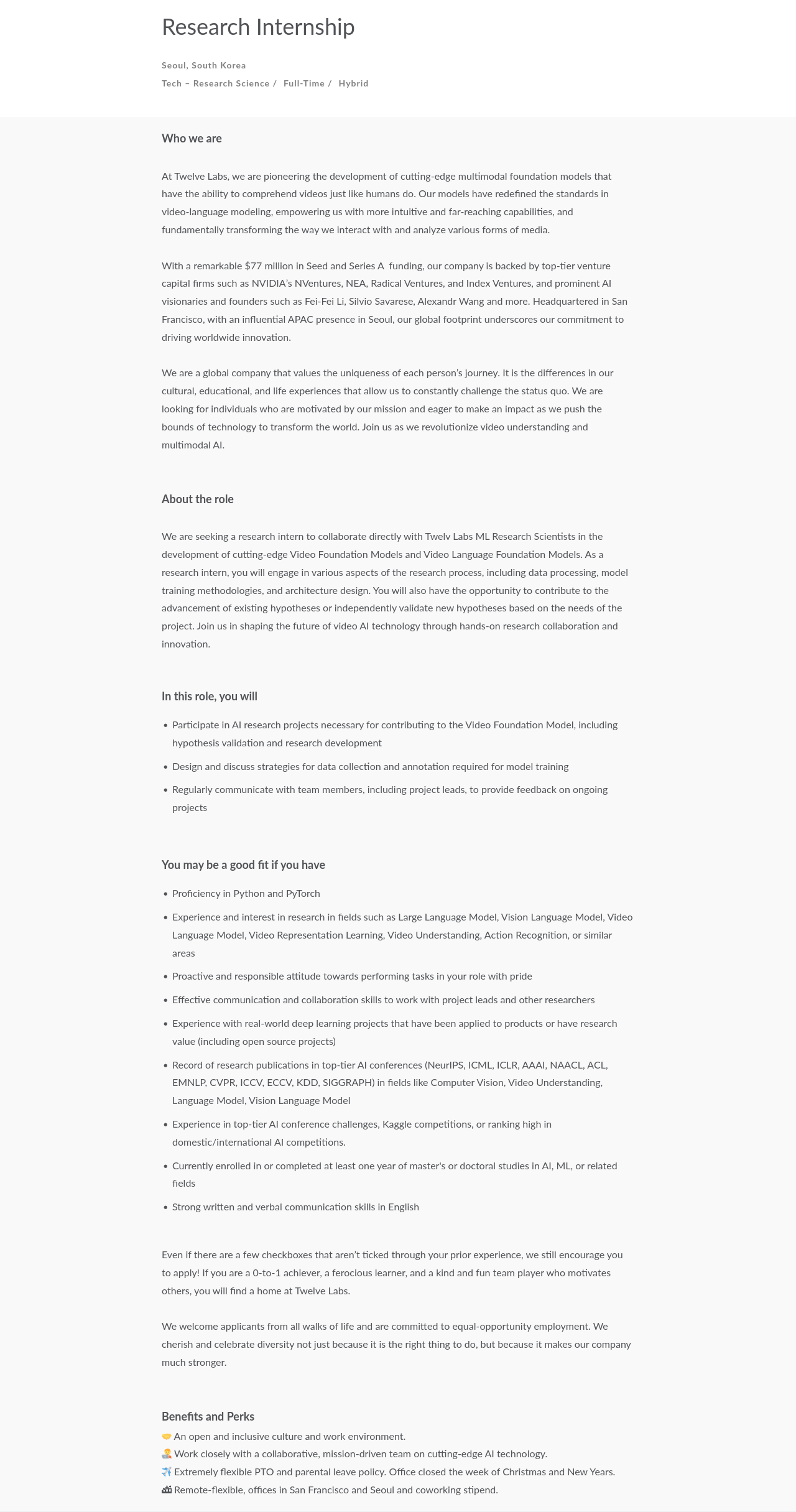 트웰브랩스 Research Internship 채용공고