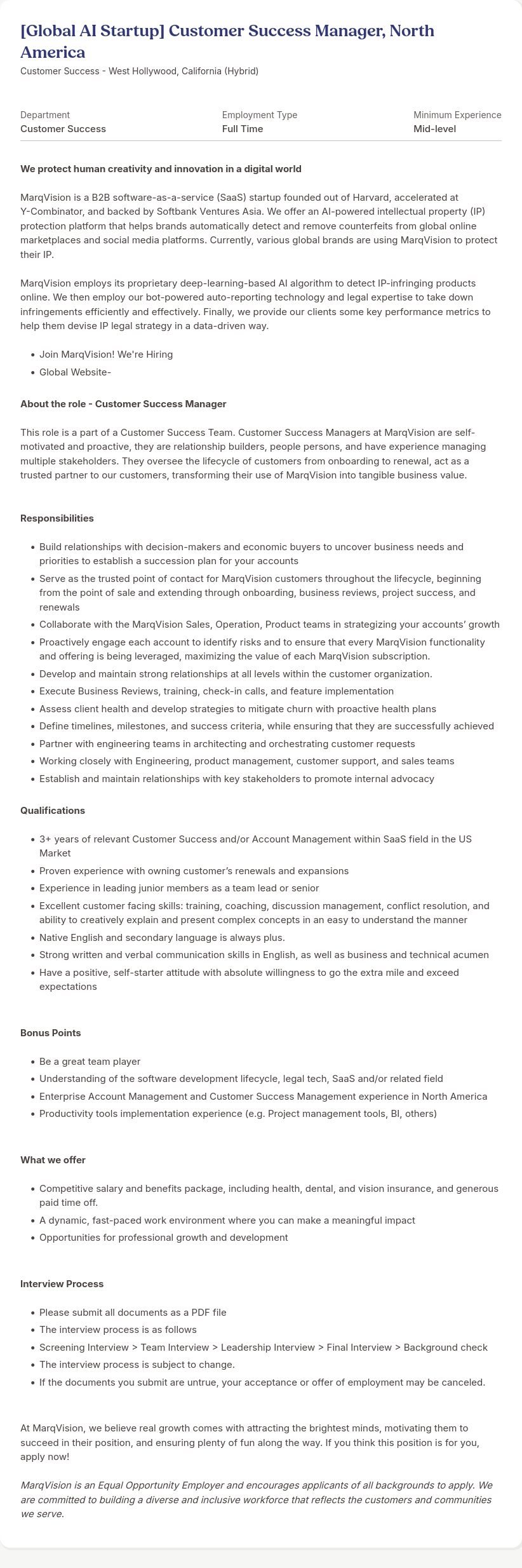 마크비전코리아 [Global AI Startup] Customer Success Manager, North America 채용공고