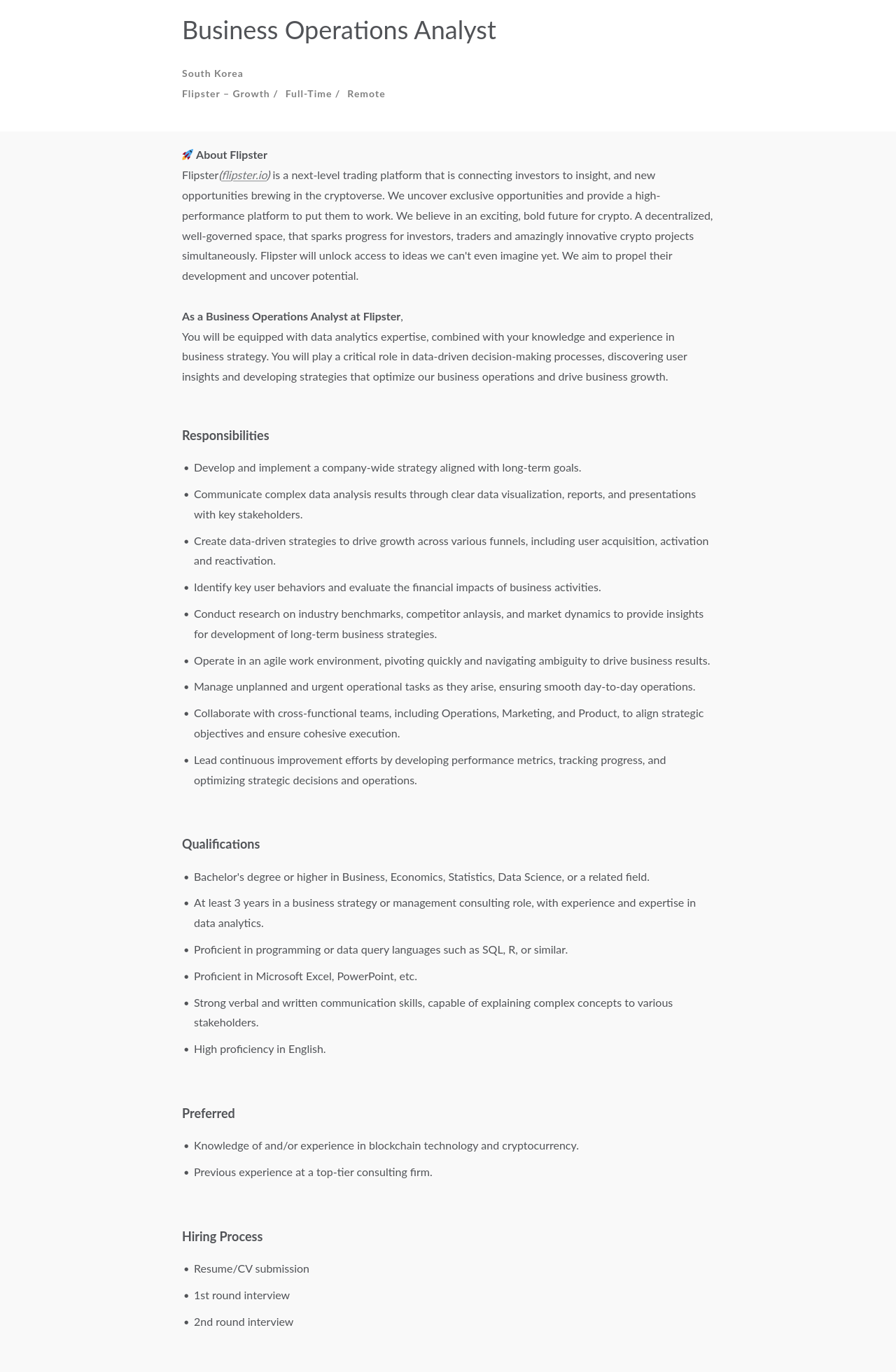 프레스토랩스 Business Operations Analyst 채용공고