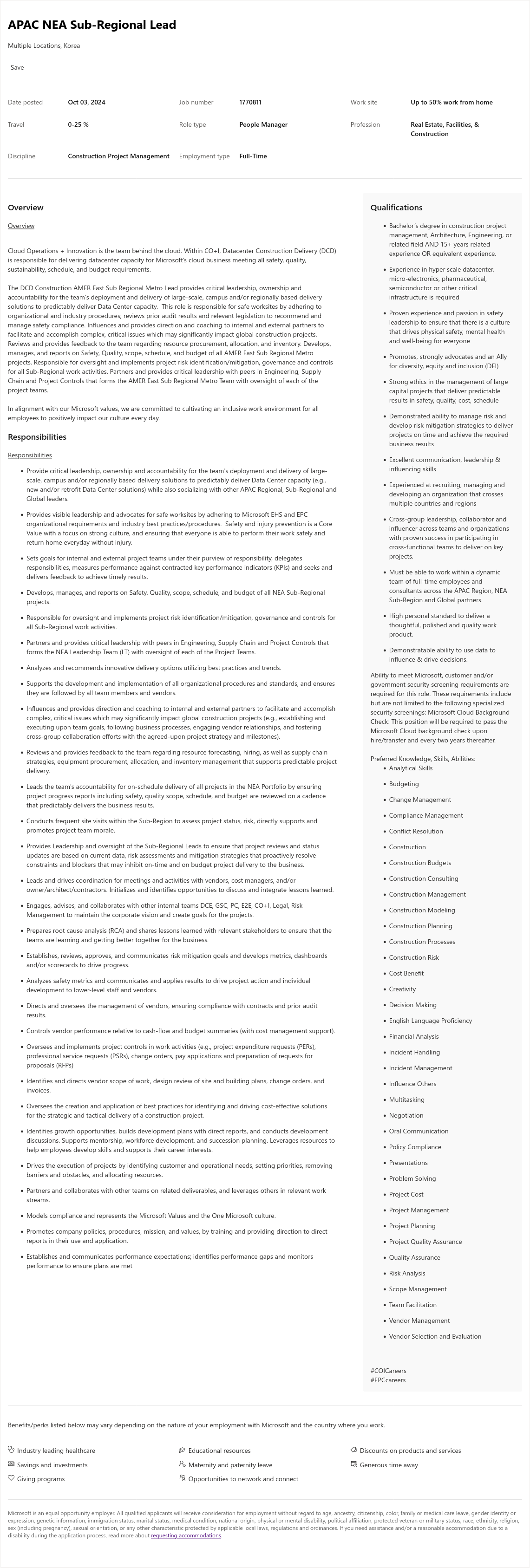 마이크로소프트(Microsoft) APAC NEA Sub - Regional Lead 채용공고
