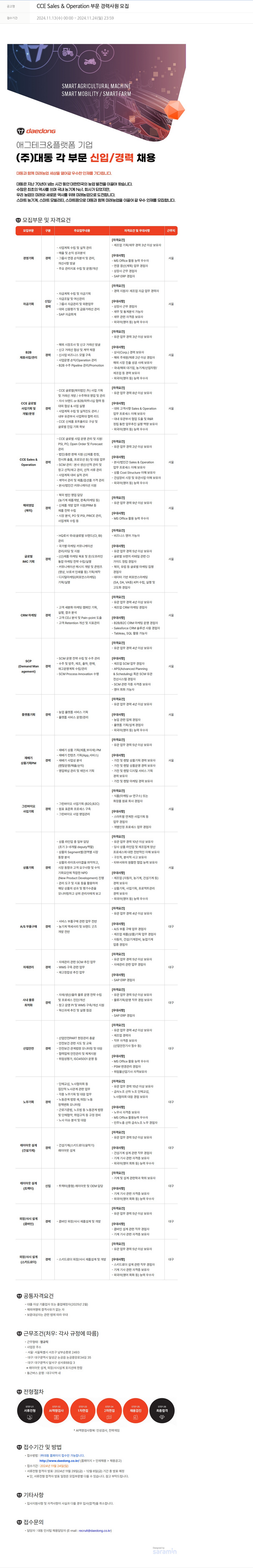 대동 CCE Sales & Operation 부문 경력 사원 모집 채용공고