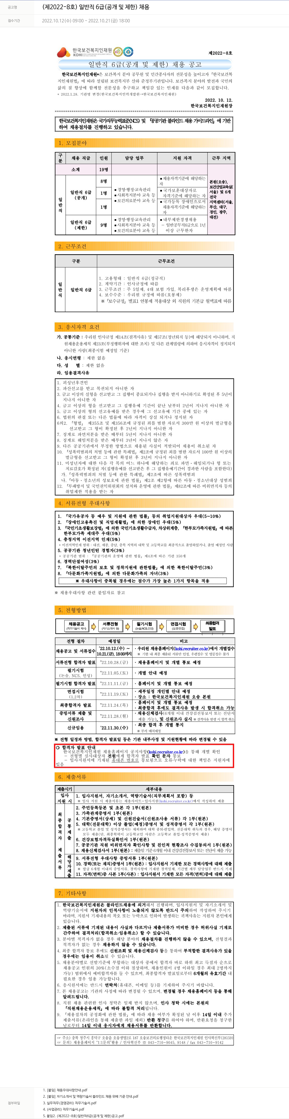 한국보건복지인재원 (제2022-8호) 일반직 6급(공개 및 제한) 채용 채용공고