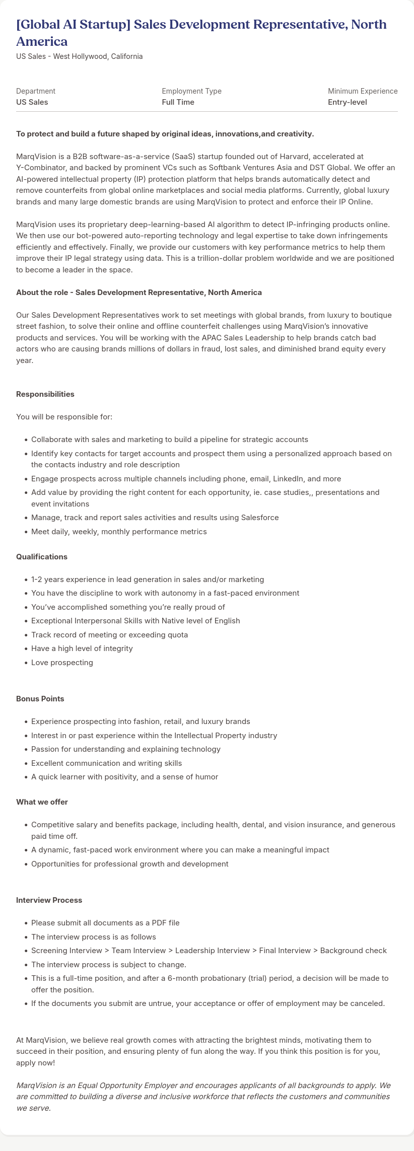 마크비전코리아 [Global AI Startup] Sales Development Representative, North America 채용공고