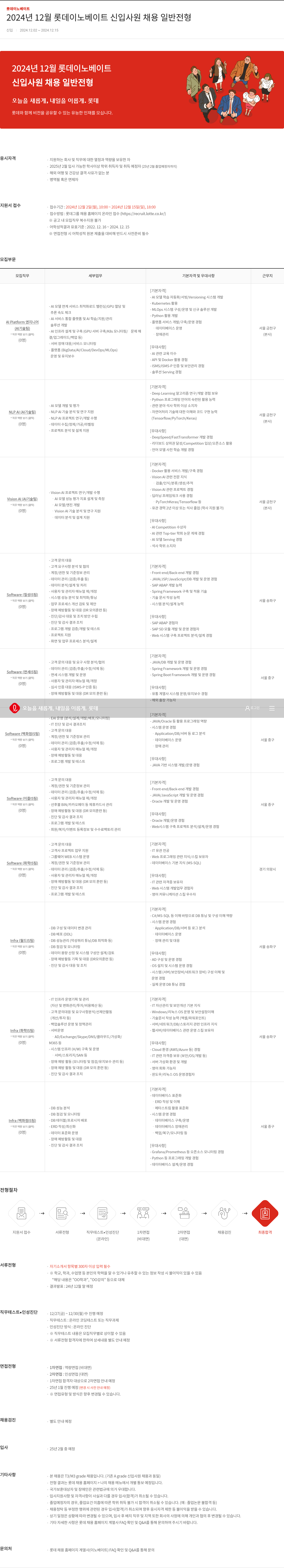 롯데이노베이트 2024년 12월 롯데 이노베이트 신입 사원 채용 일반 전형 채용공고