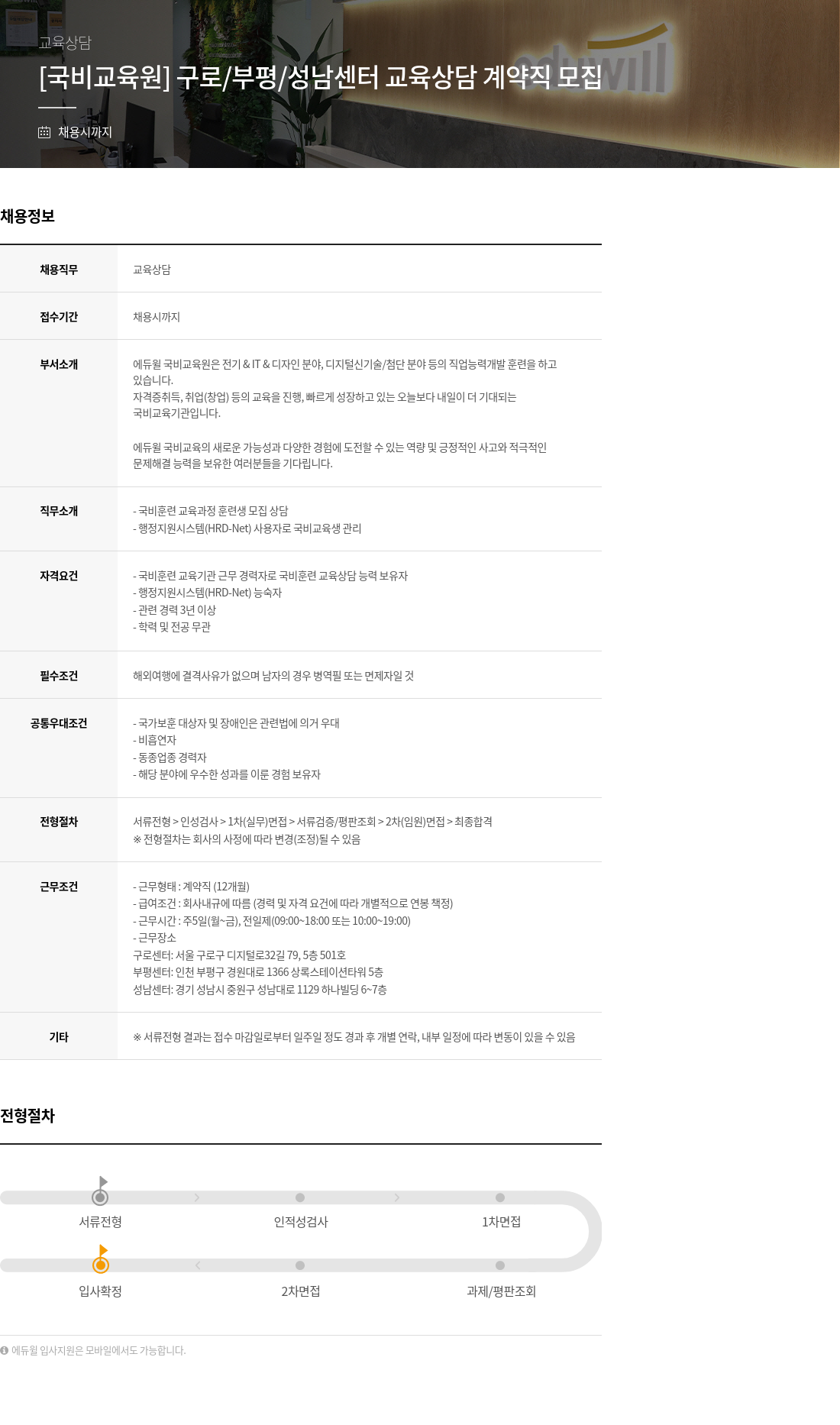 에듀윌 센터 교육 상담 계약직 모집 채용공고