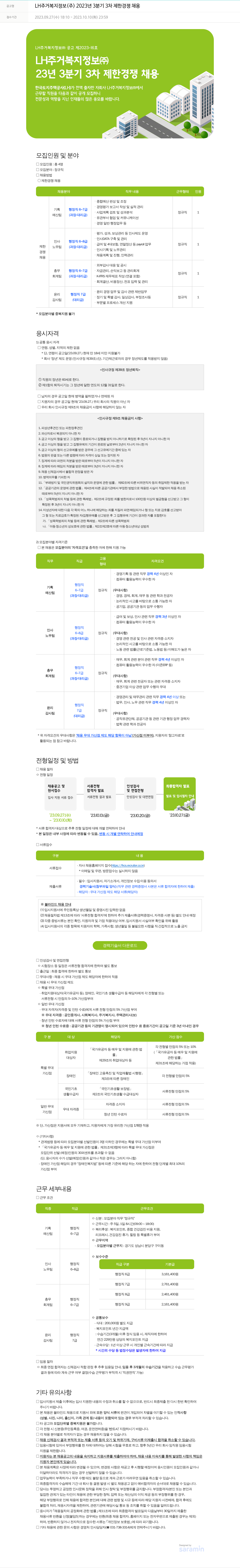 LH주거복지정보 2023년 3분기 3차 제한경쟁 채용 채용공고