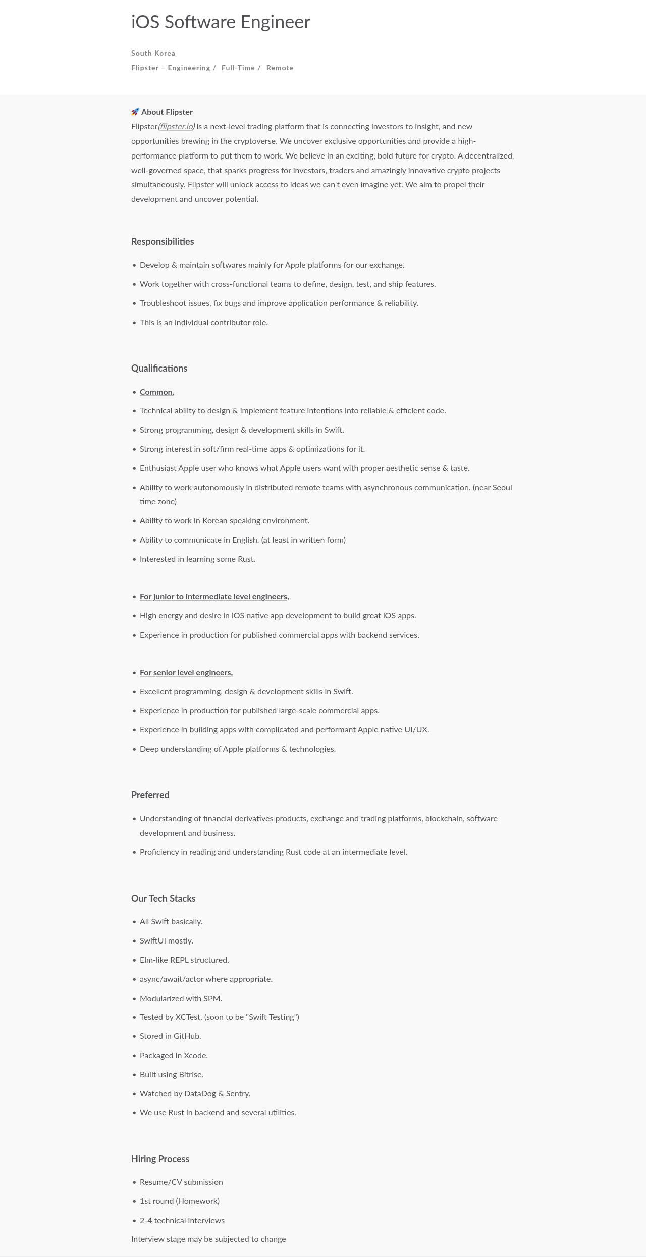 프레스토랩스 iOS Software Engineer 채용공고