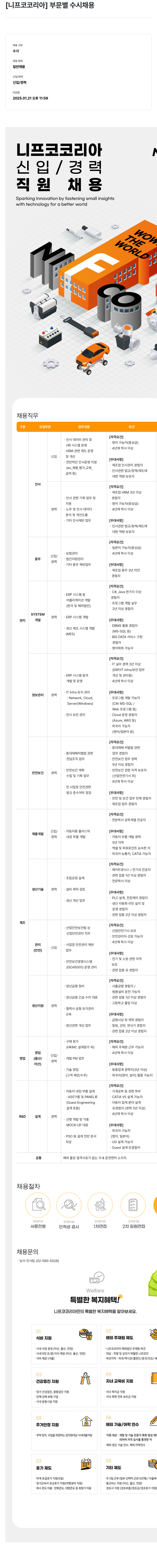 니프코코리아 [니프코 코리아] 부문 별 수시 채용 채용공고