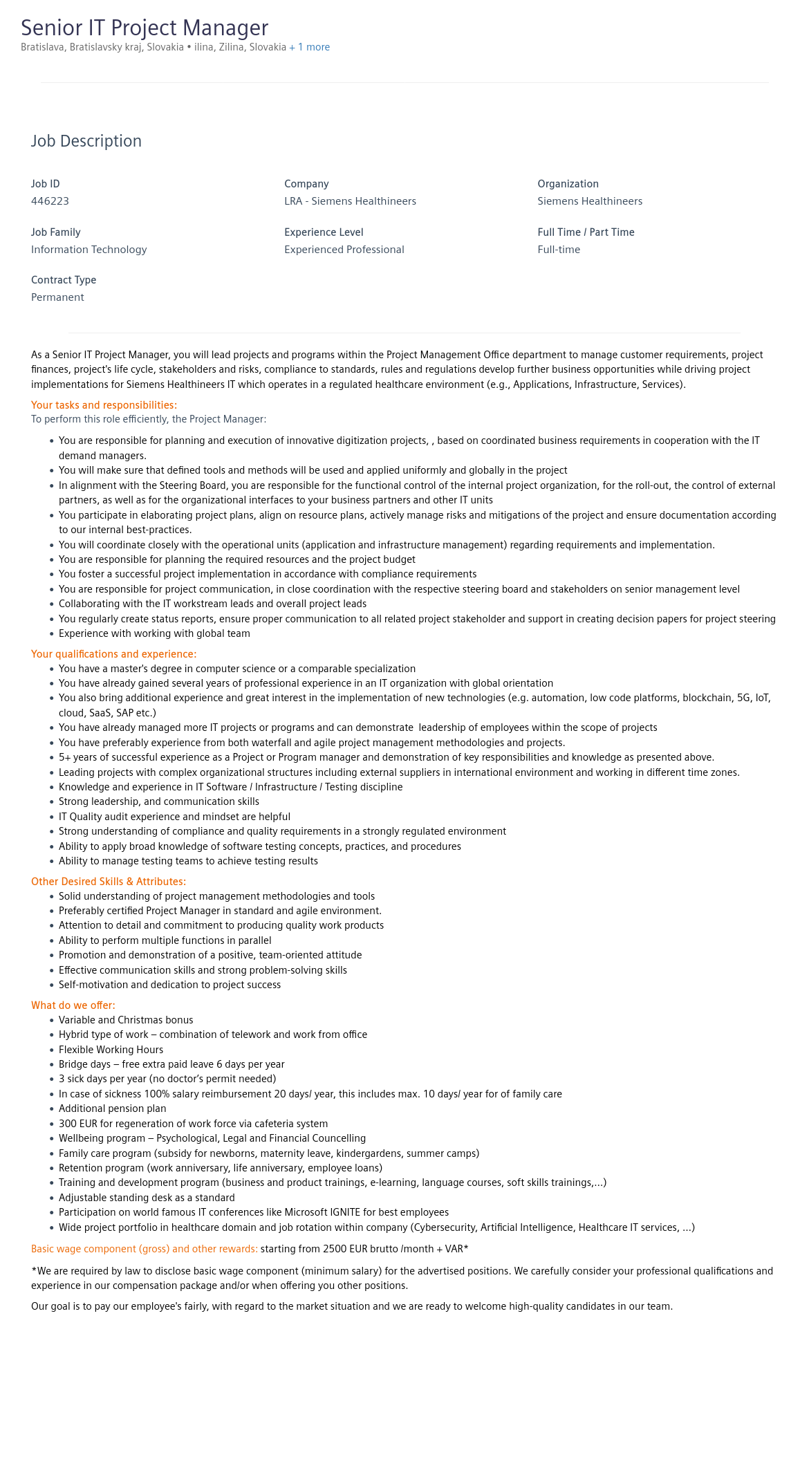 지멘스 Senior IT Project Manager 채용공고