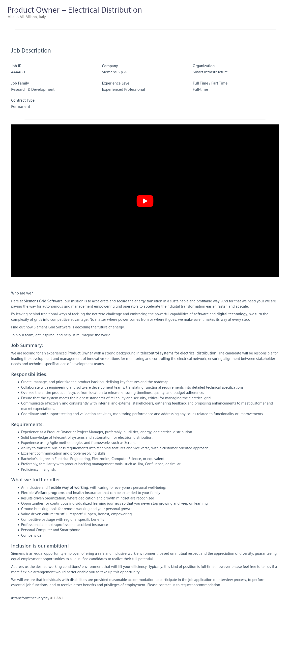 지멘스 Product Owner – Electrical Distribution 채용공고