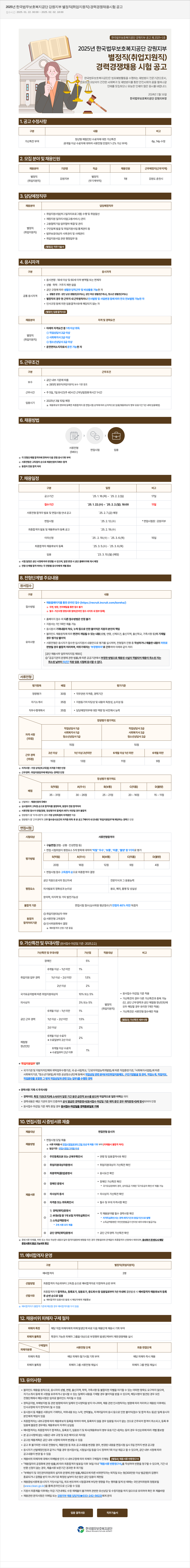 한국법무보호복지공단 2025년 한국법무보호복지공단 강원지부 별정직(취업지원직) 경력경쟁채용시험 공고 채용공고