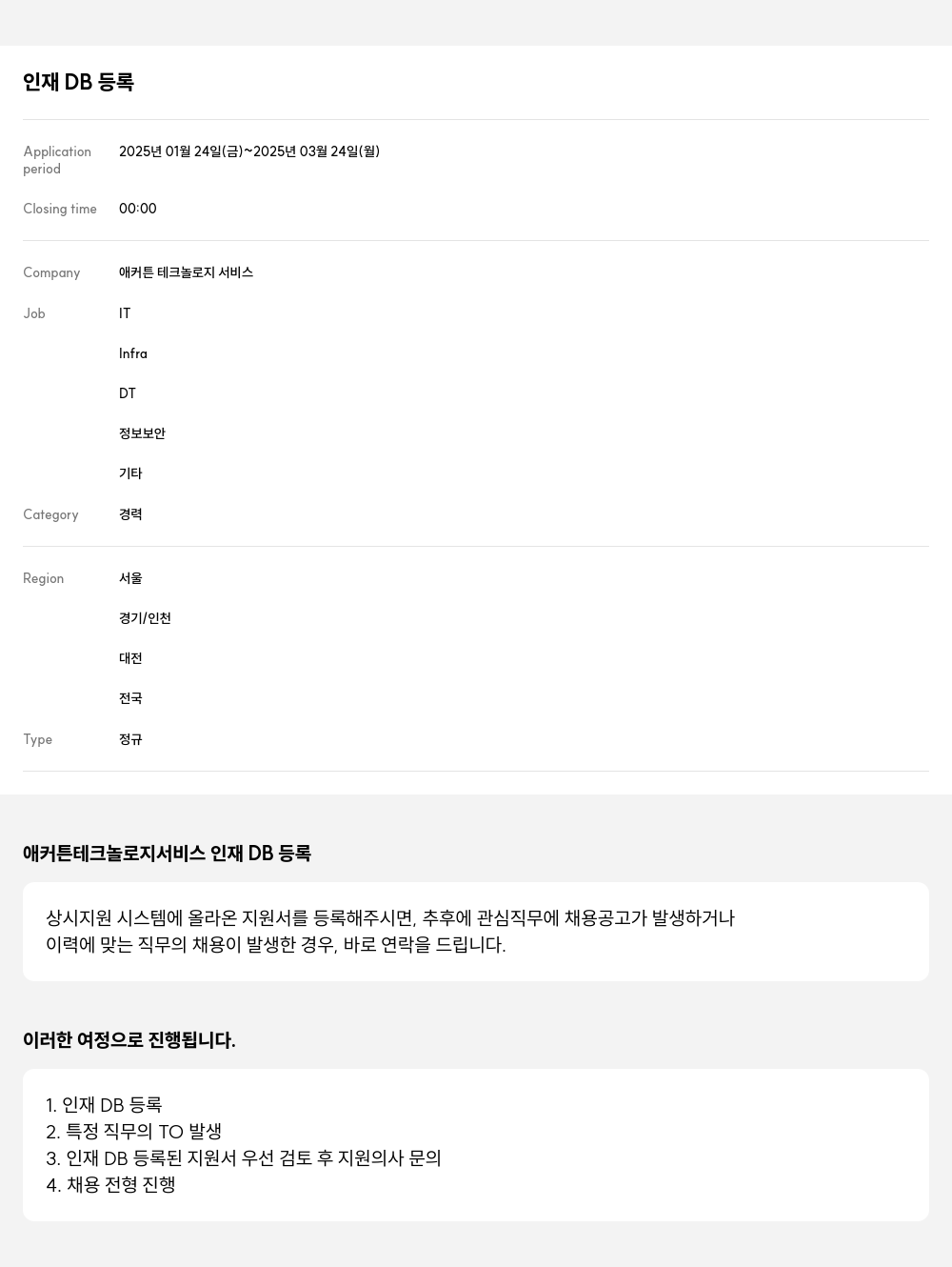 애커튼 테크놀로지 서비스 인재 DB 등록 채용공고