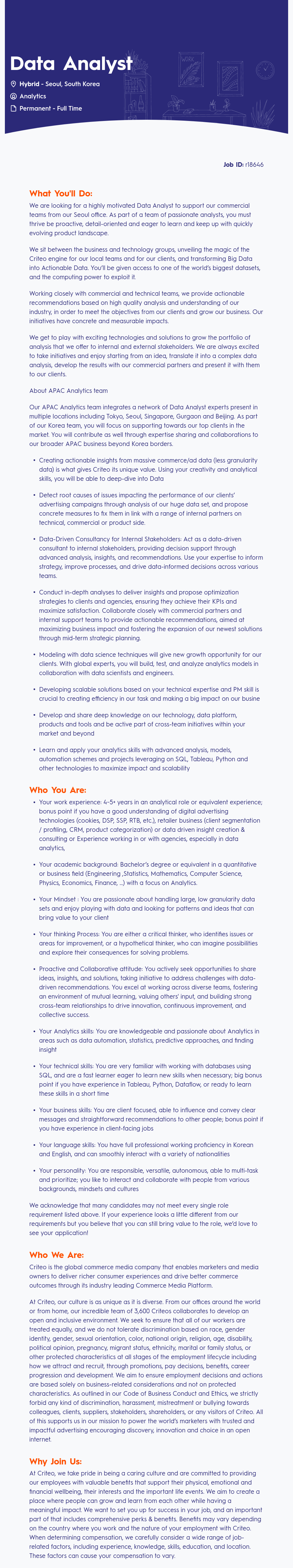 크리테오 Data Analyst WORK 채용공고
