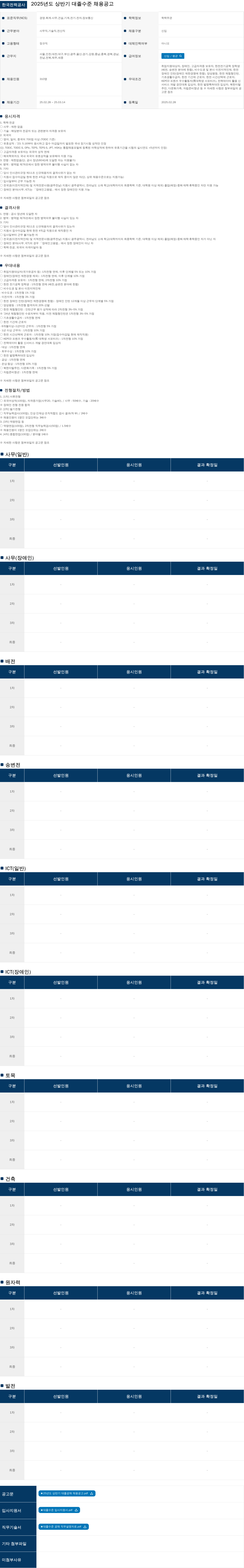 한국전력공사 2025년도 상반기 대졸 수준 채용 공고 채용공고