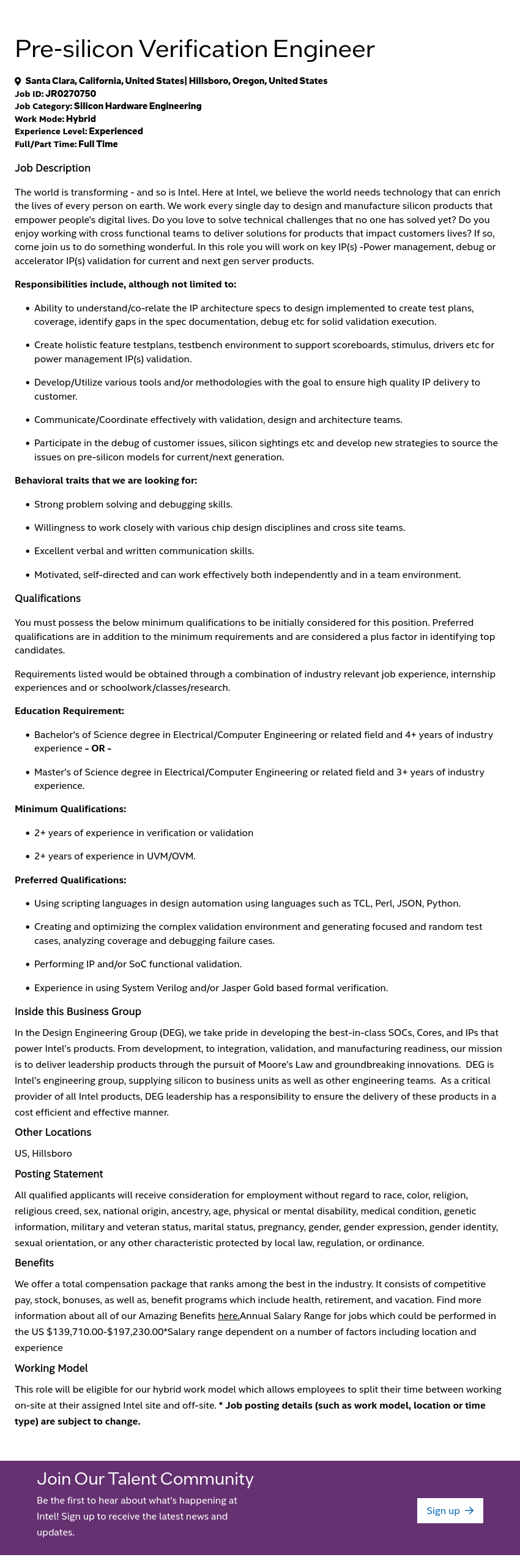 인텔 Pre-silicon Verification Engineer 채용공고