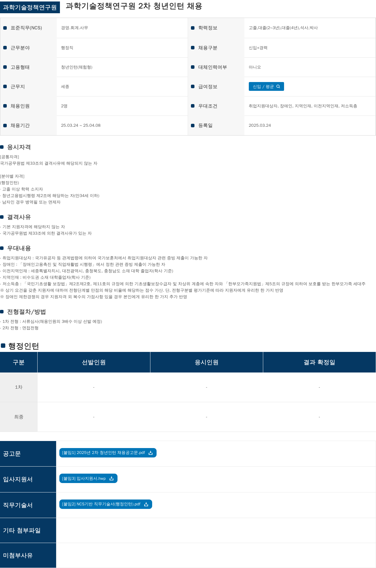 과학기술정책연구원 과학기술정책연구원 2차 청년 인턴 채용 채용공고