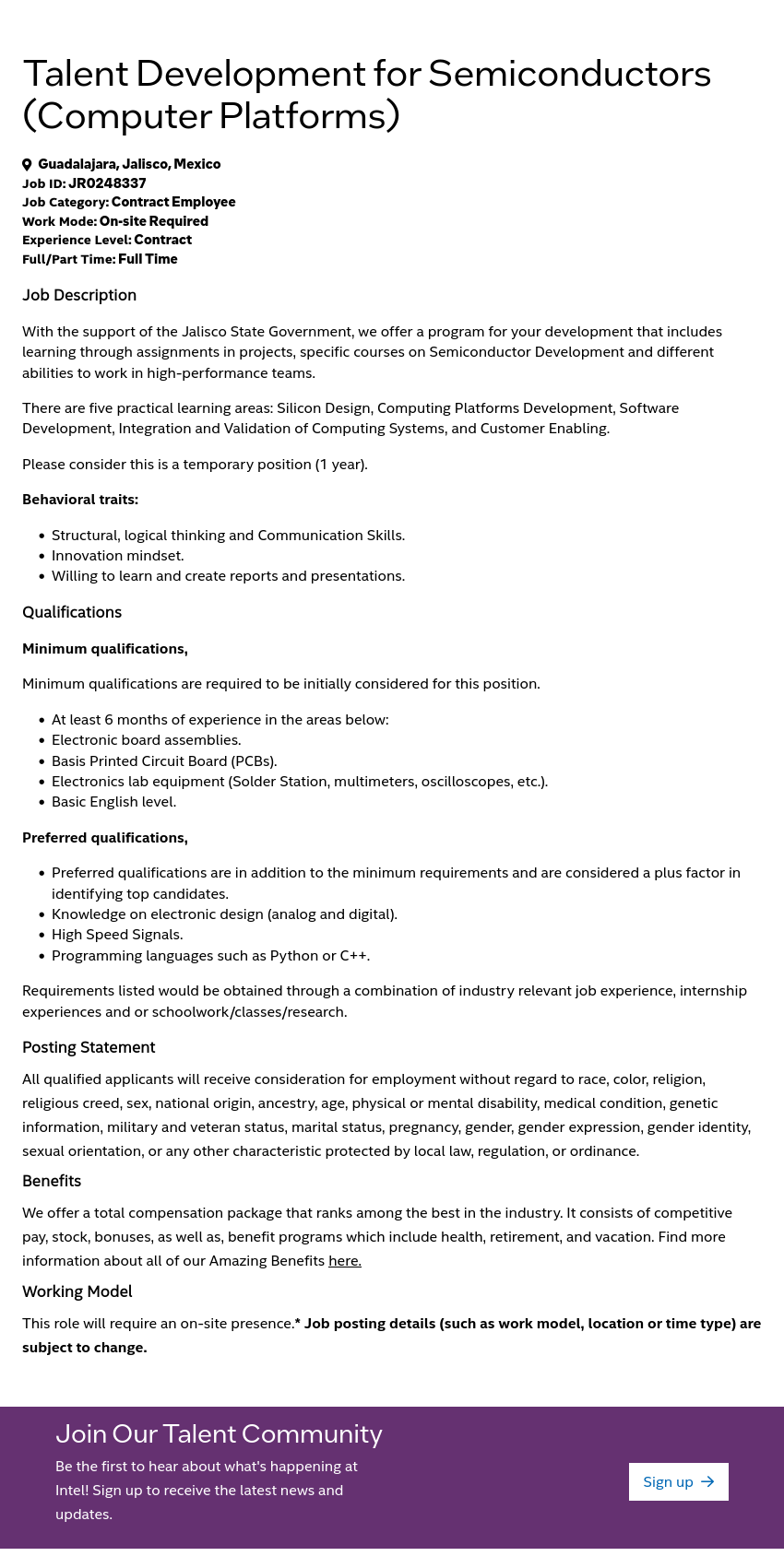 인텔 Talent Development for Semiconductors (Computer Platforms) 채용공고