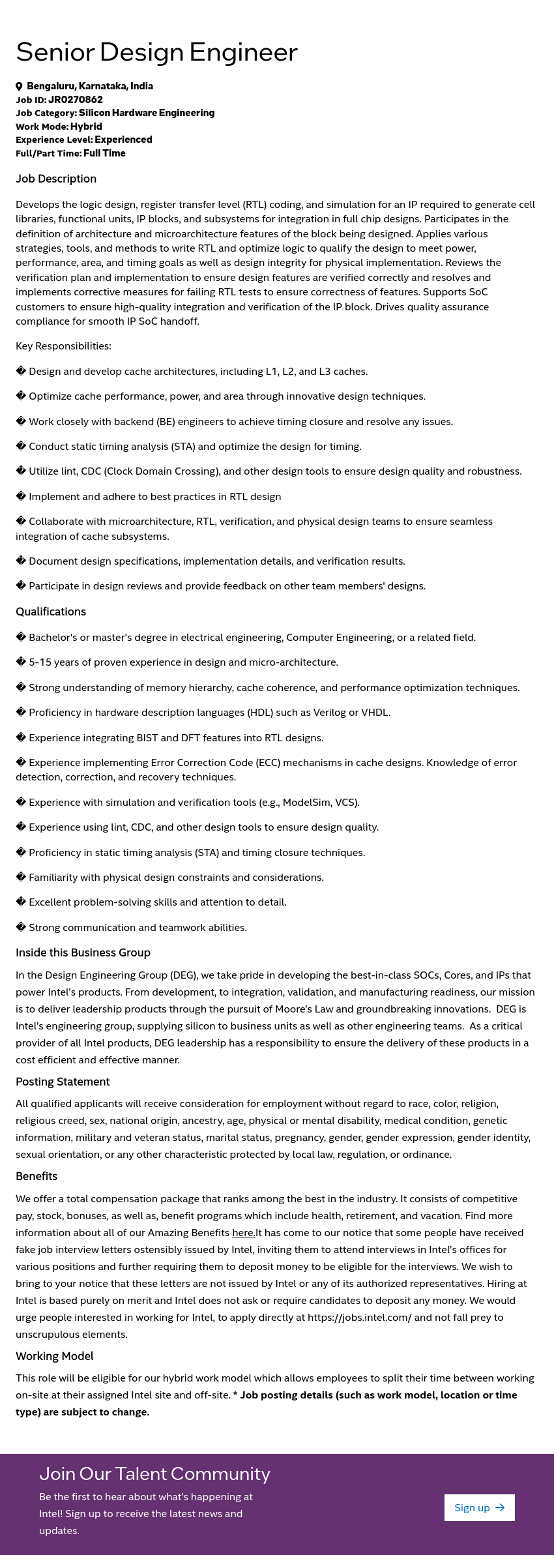 인텔 Senior Design Engineer 채용공고