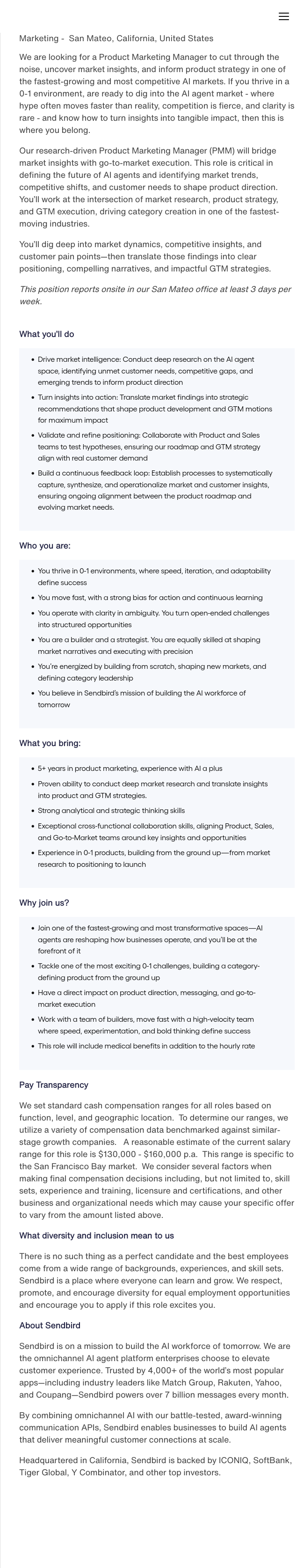 센드버드 Product Marketing Manager 채용 (AI 에이전트 시장) 채용공고