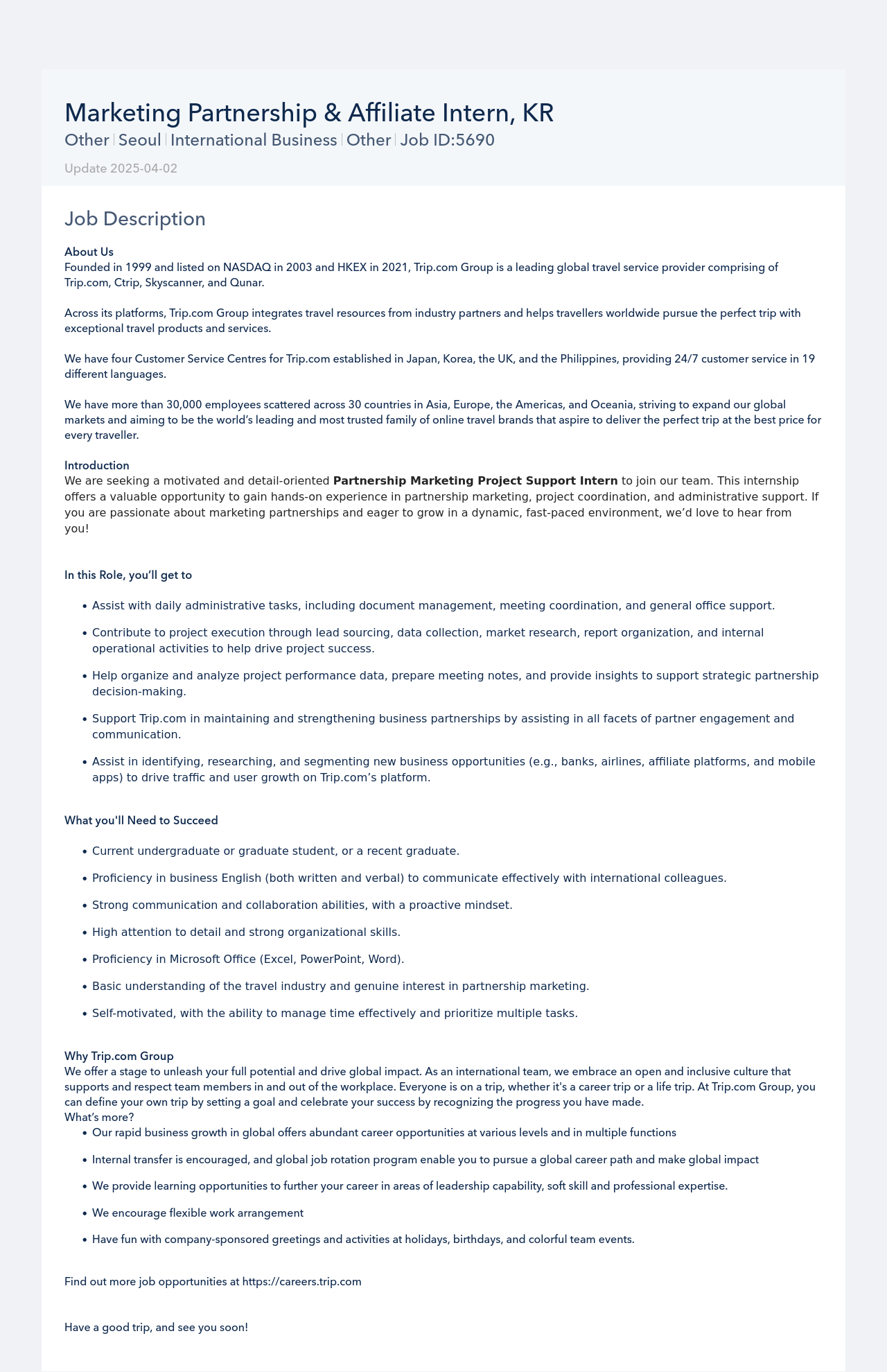 트립닷컴 Marketing Partnership & Affiliate Intern, KR 채용공고