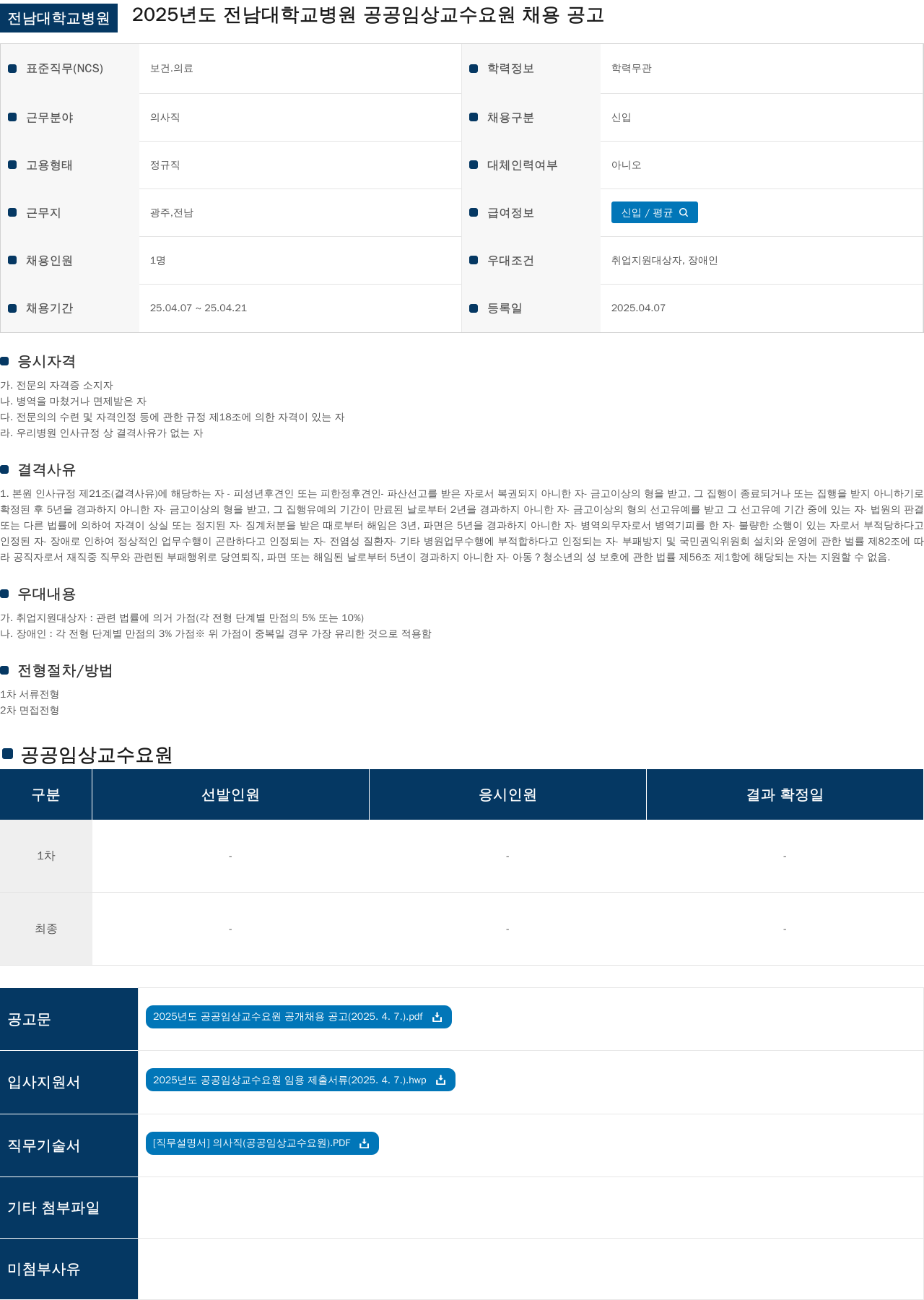 전남대학교병원 2025년도 전남대학교병원 공공 임상 교수 요원 채용 공고 채용공고