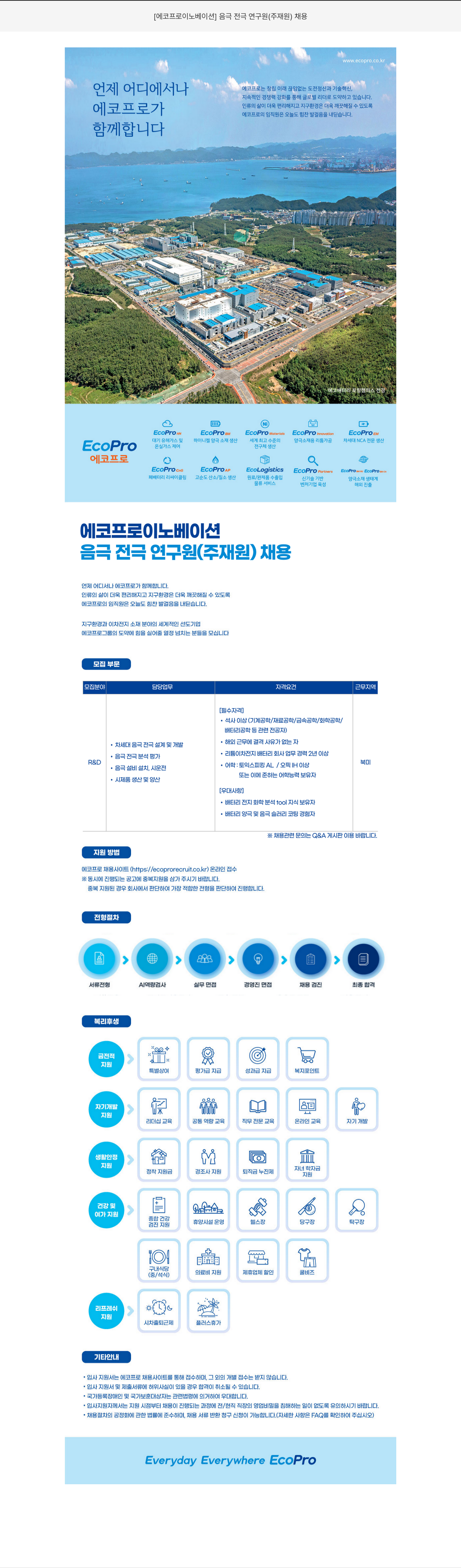 에코프로이노베이션 음극 전극 연구원 (주재원) 채용 채용공고
