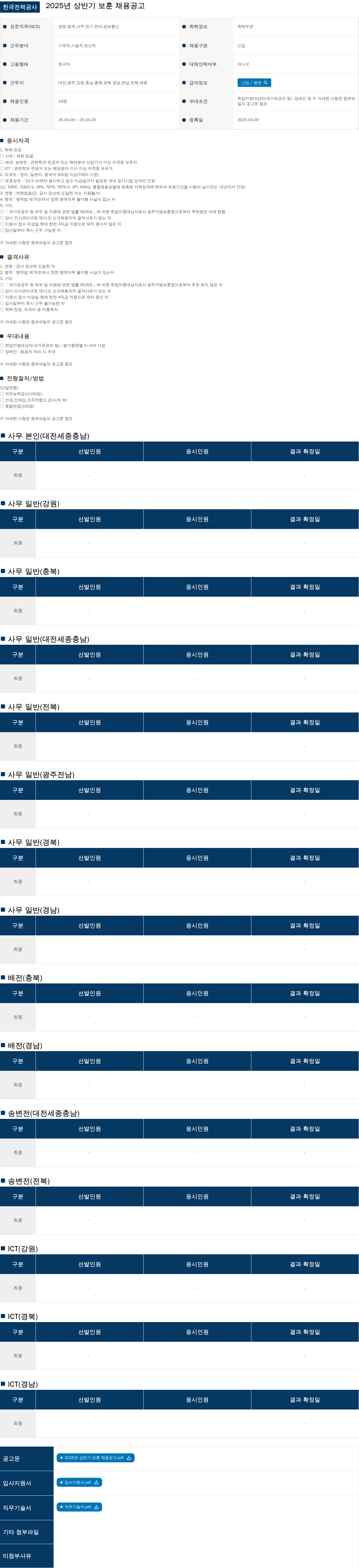 한국전력공사 2025년 상반기 보훈 채용 공고 채용공고