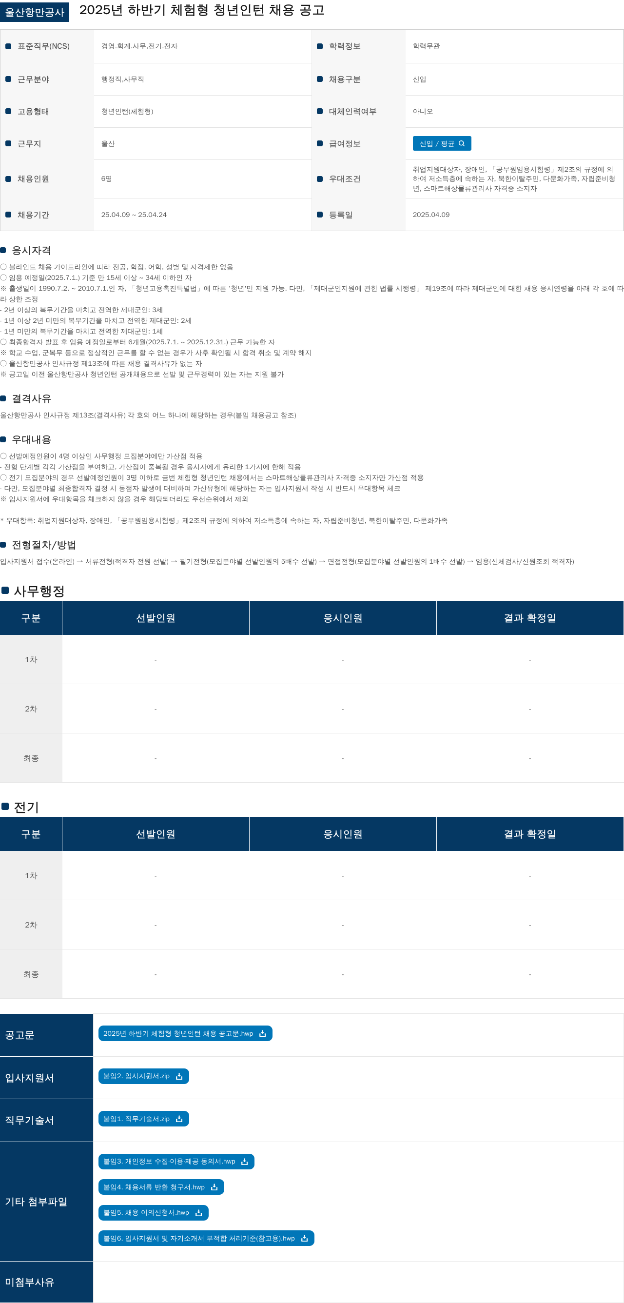 울산항만공사 2025년 하반기 체험형 청년 인턴 채용 공고 채용공고