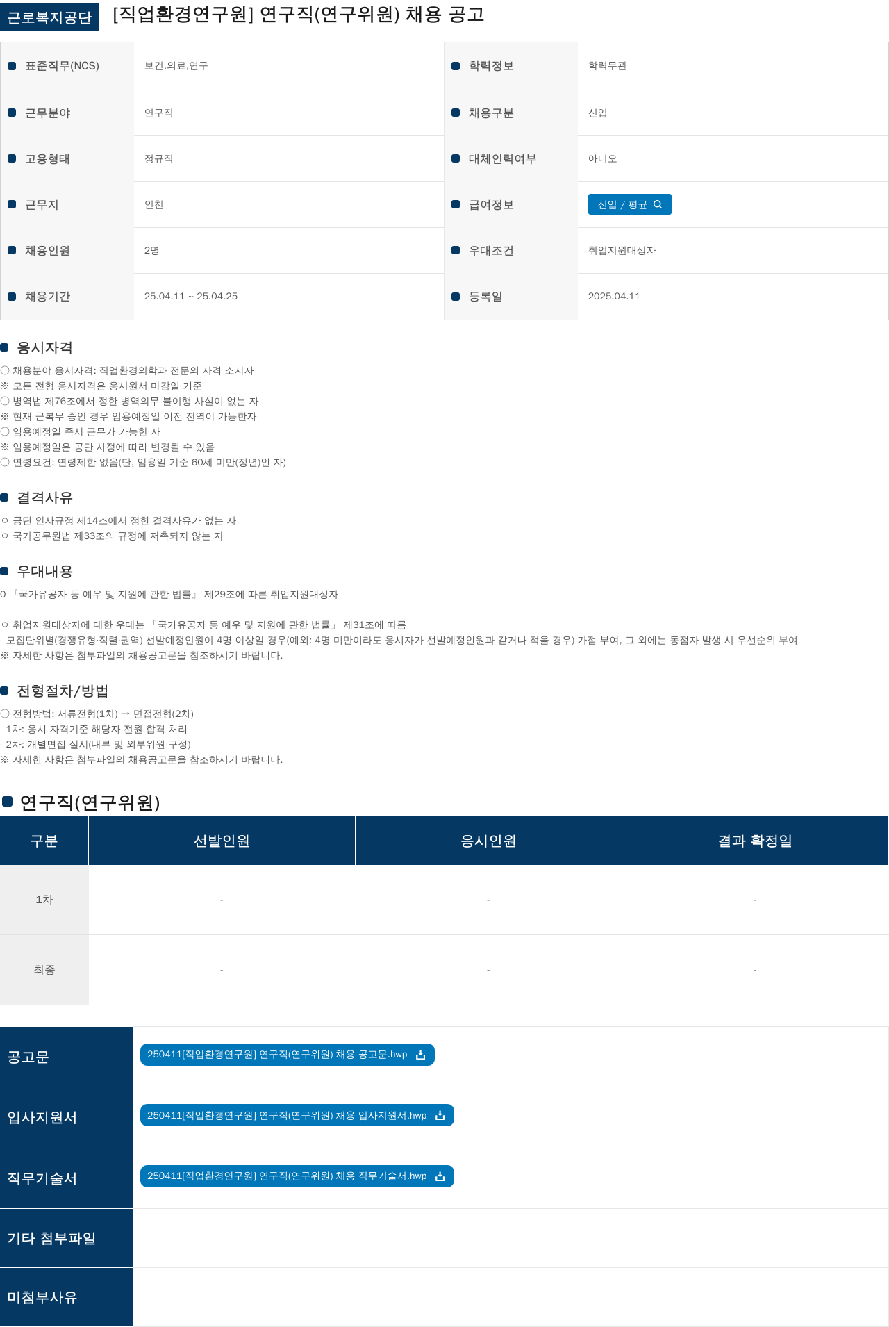 근로복지공단 연구직(연구위원) 채용 공고 채용공고