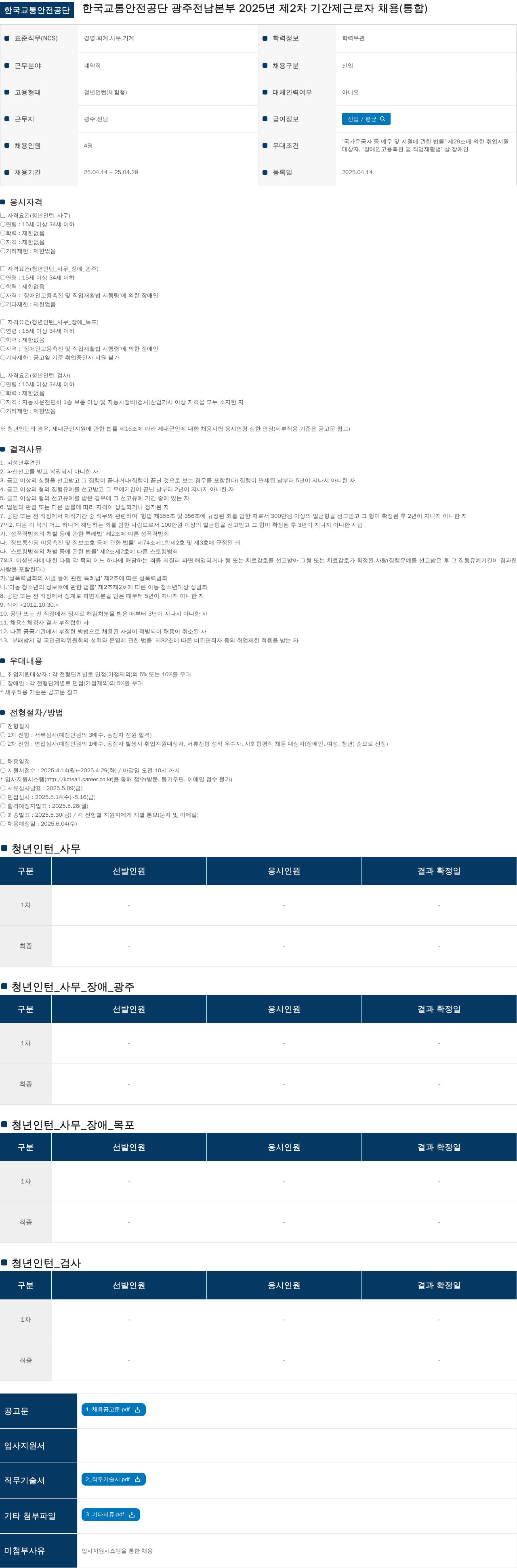 한국교통안전공단 2025년 제2차 기간제 근로자 채용(통합) 채용공고