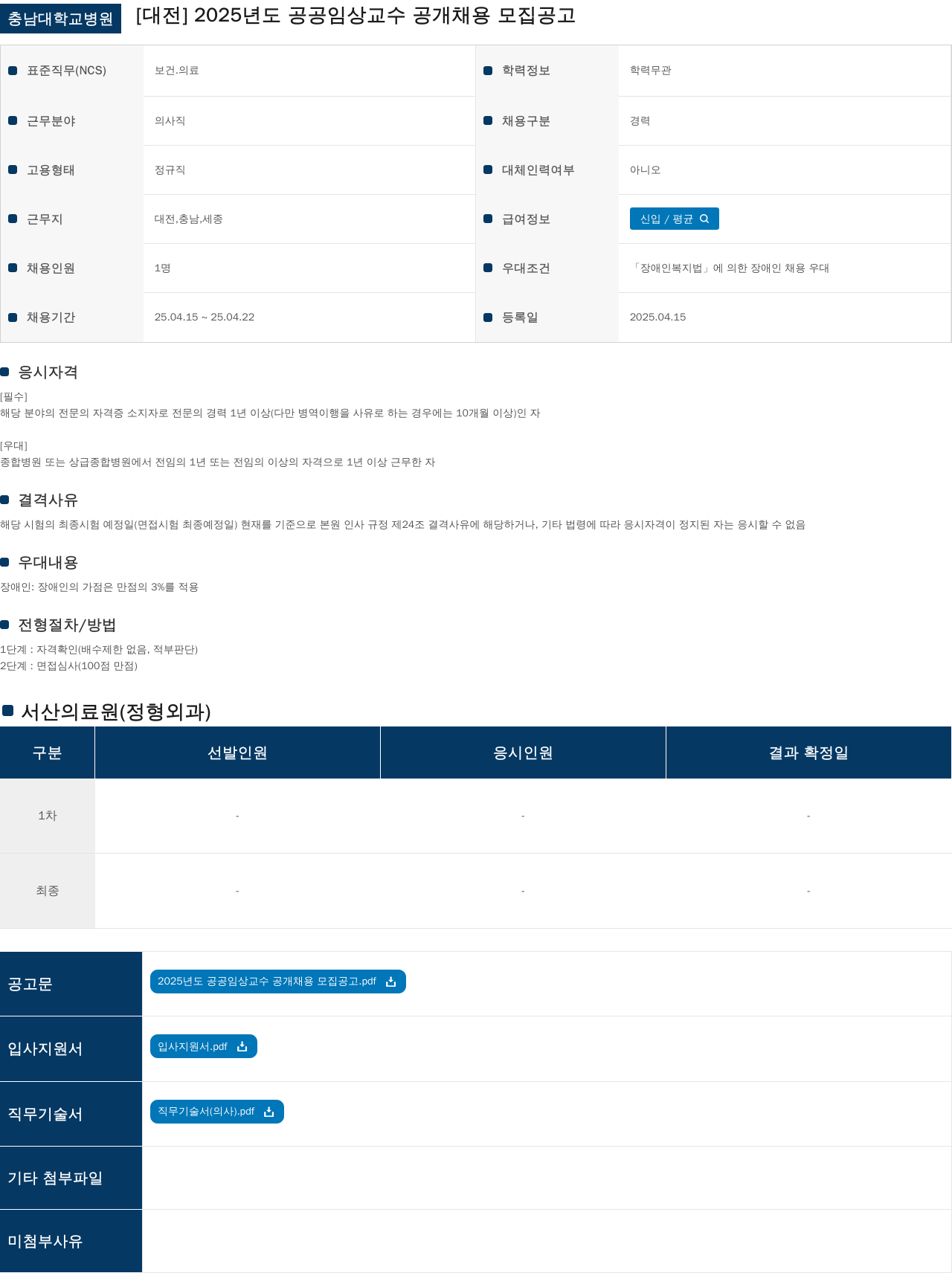 충남대학교병원 2025년도 공공 임상 교수 공개 채용 모집 공고 채용공고