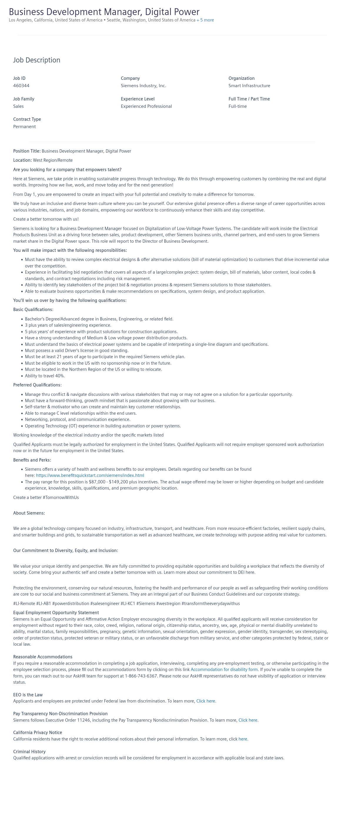 지멘스 Business Development Manager, Digital Power 채용공고