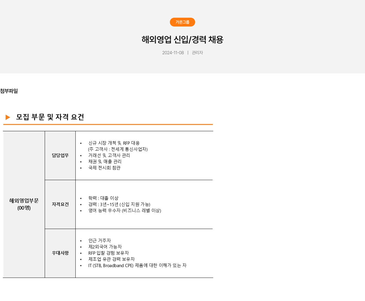 가온그룹 해외 영업 신입 / 경력 채용 채용공고