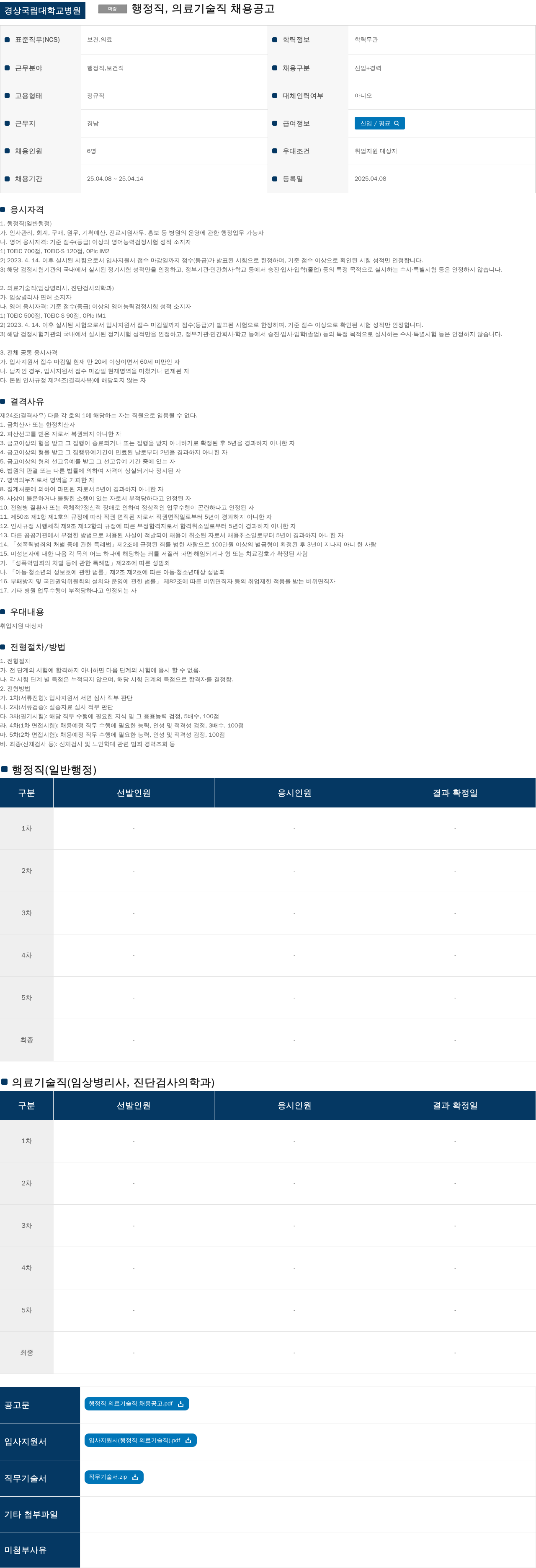 경상국립대학교병원 행정직, 의료기술직 채용 공고 채용공고