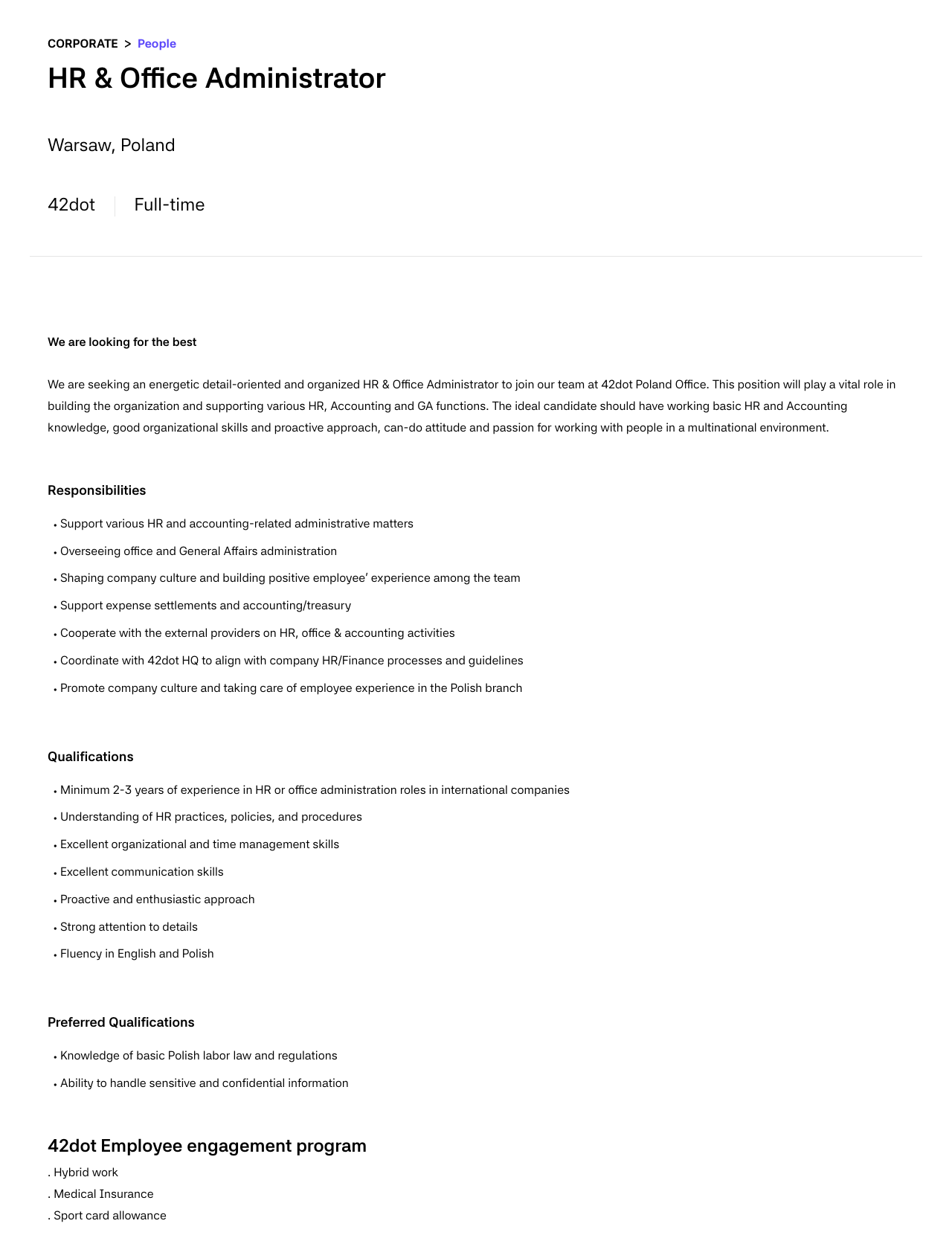 42dot HR & Office Administrator 채용 (폴란드 바르샤바) 채용공고