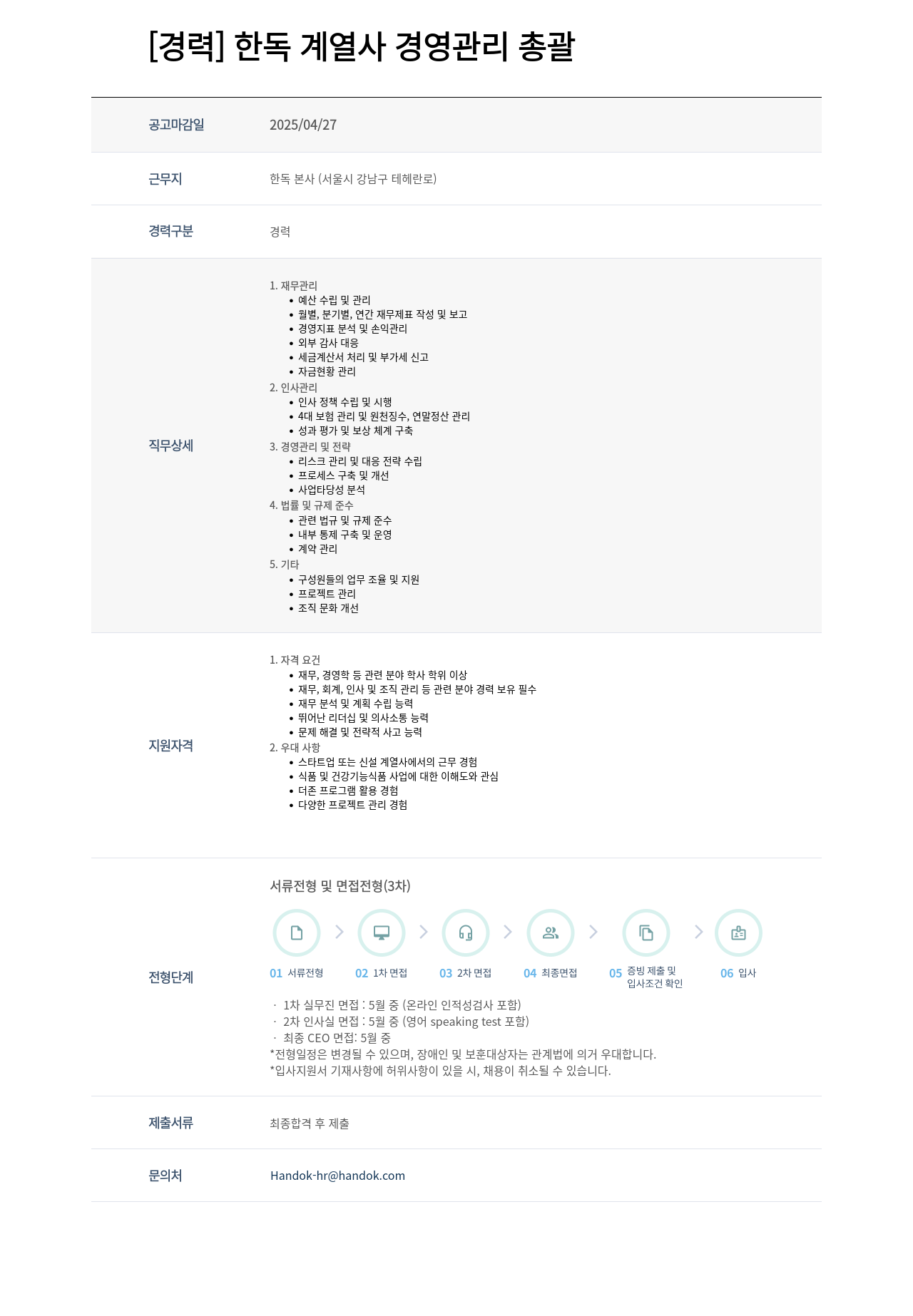 한독 한독 계열사 경영 관리 총괄 채용공고