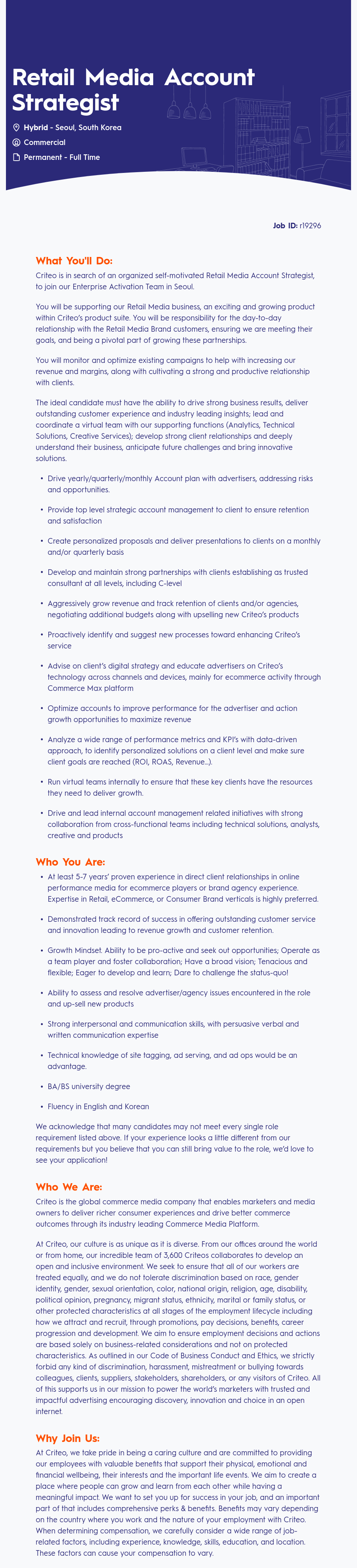 크리테오 Retail Media Account Strategist 채용공고
