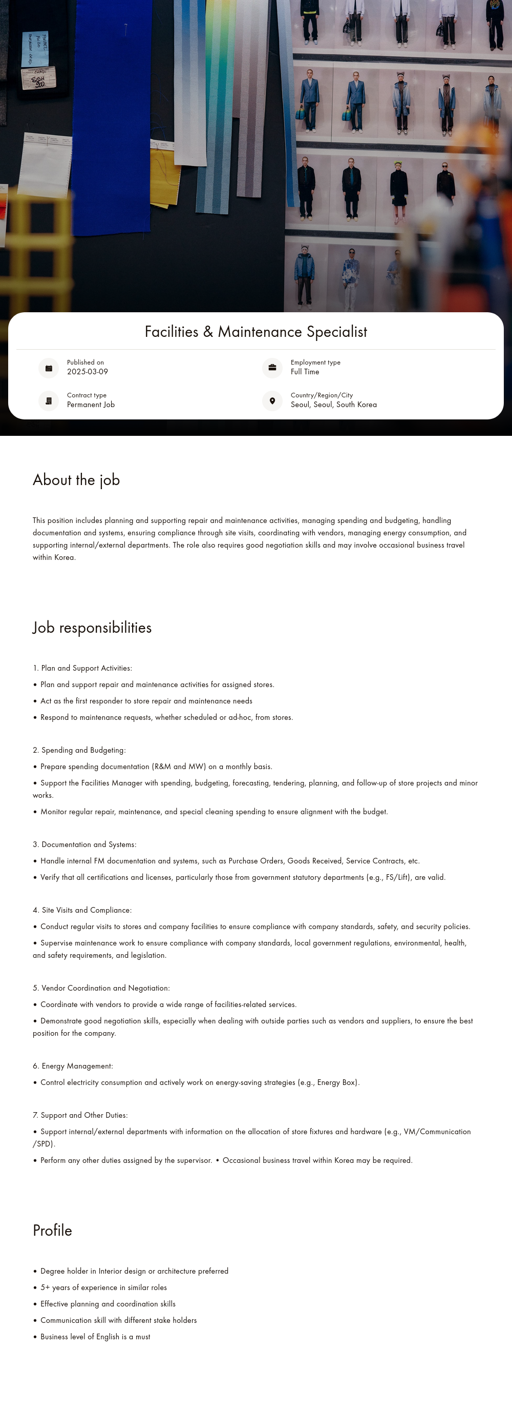 루이비통 Facilities & Maintenance Specialist 채용공고