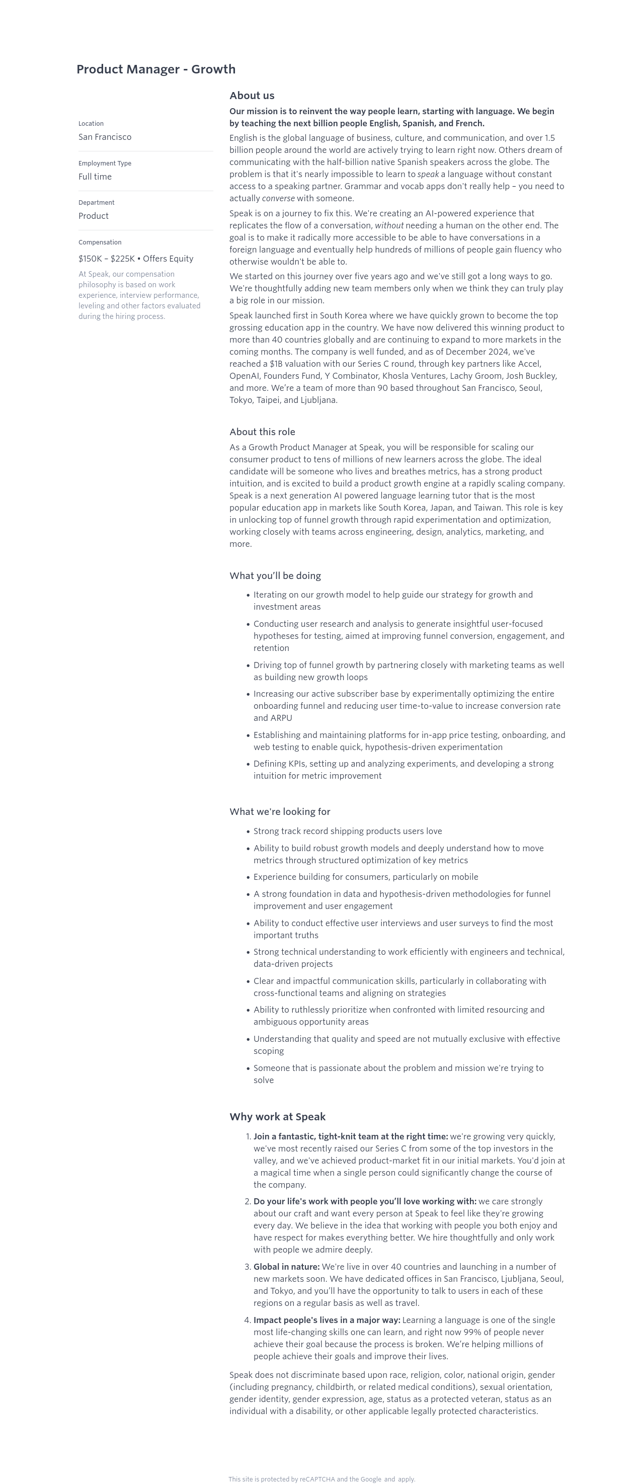 스픽 Product Manager - Growth 채용공고