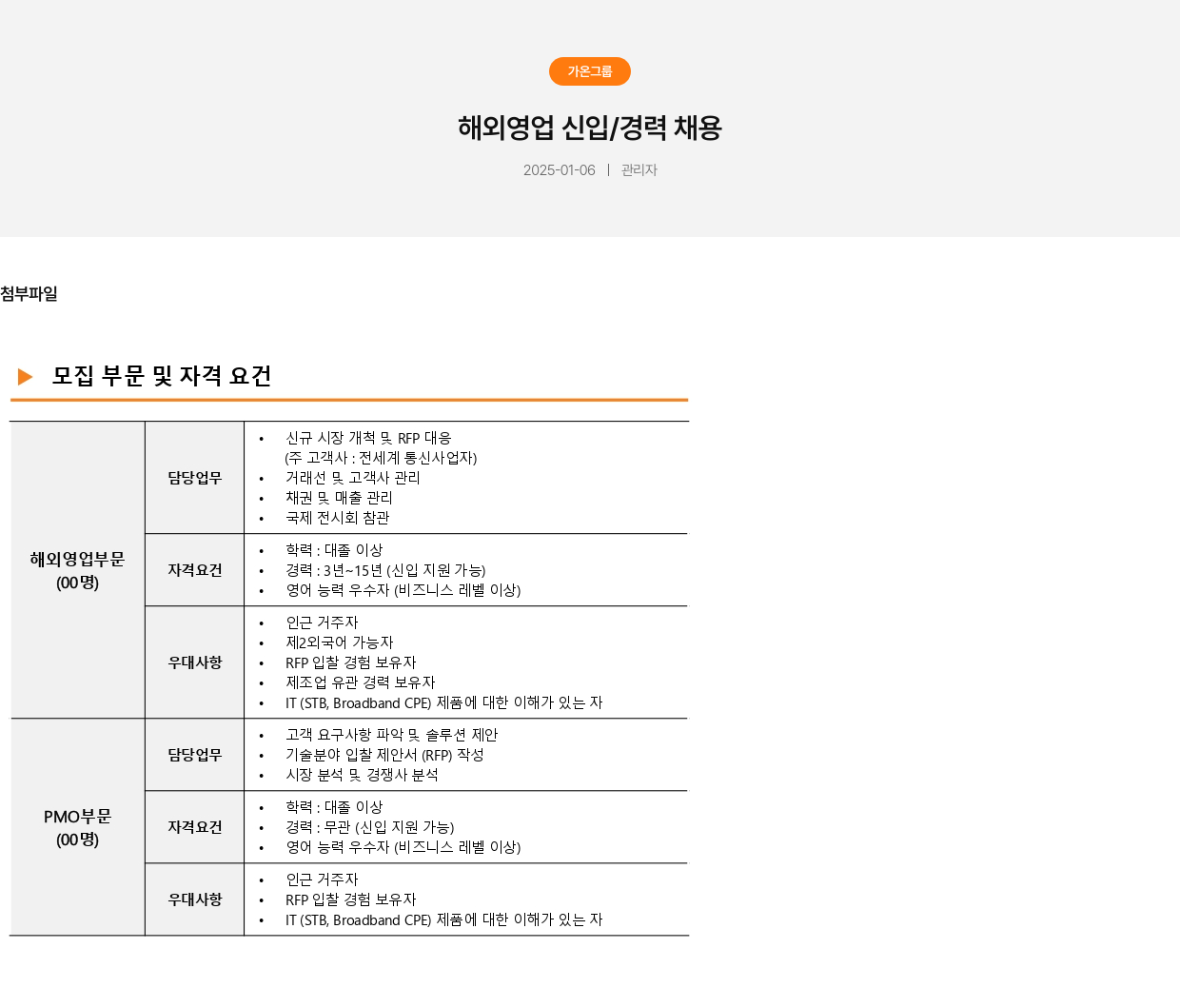 가온그룹 해외 영업 신입 / 경력 채용 채용공고