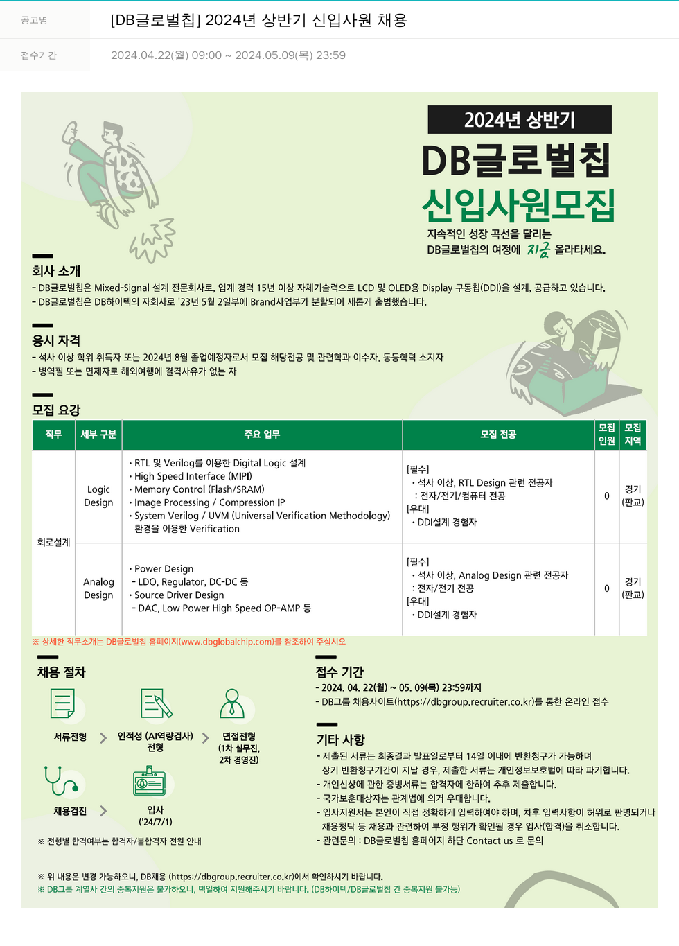 DB글로벌칩 2024년 상반기 신입 사원 채용 채용공고