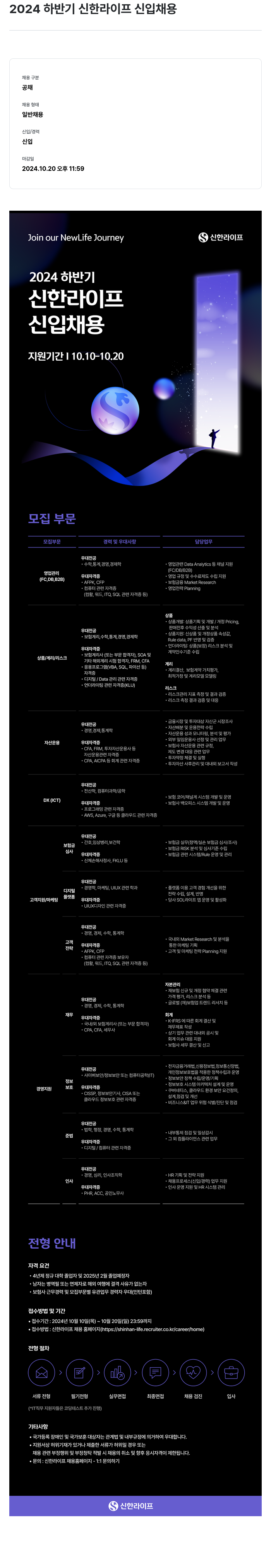 신한라이프 2024 하반기 신한 라이프 신입 채용 채용공고