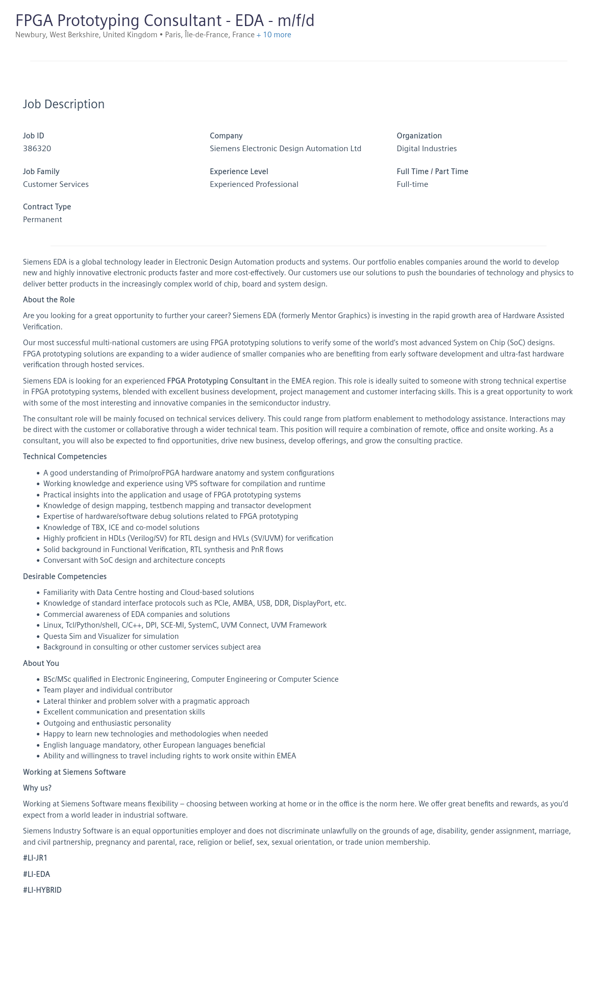 지멘스 FPGA Prototyping Consultant - EMEA 채용공고
