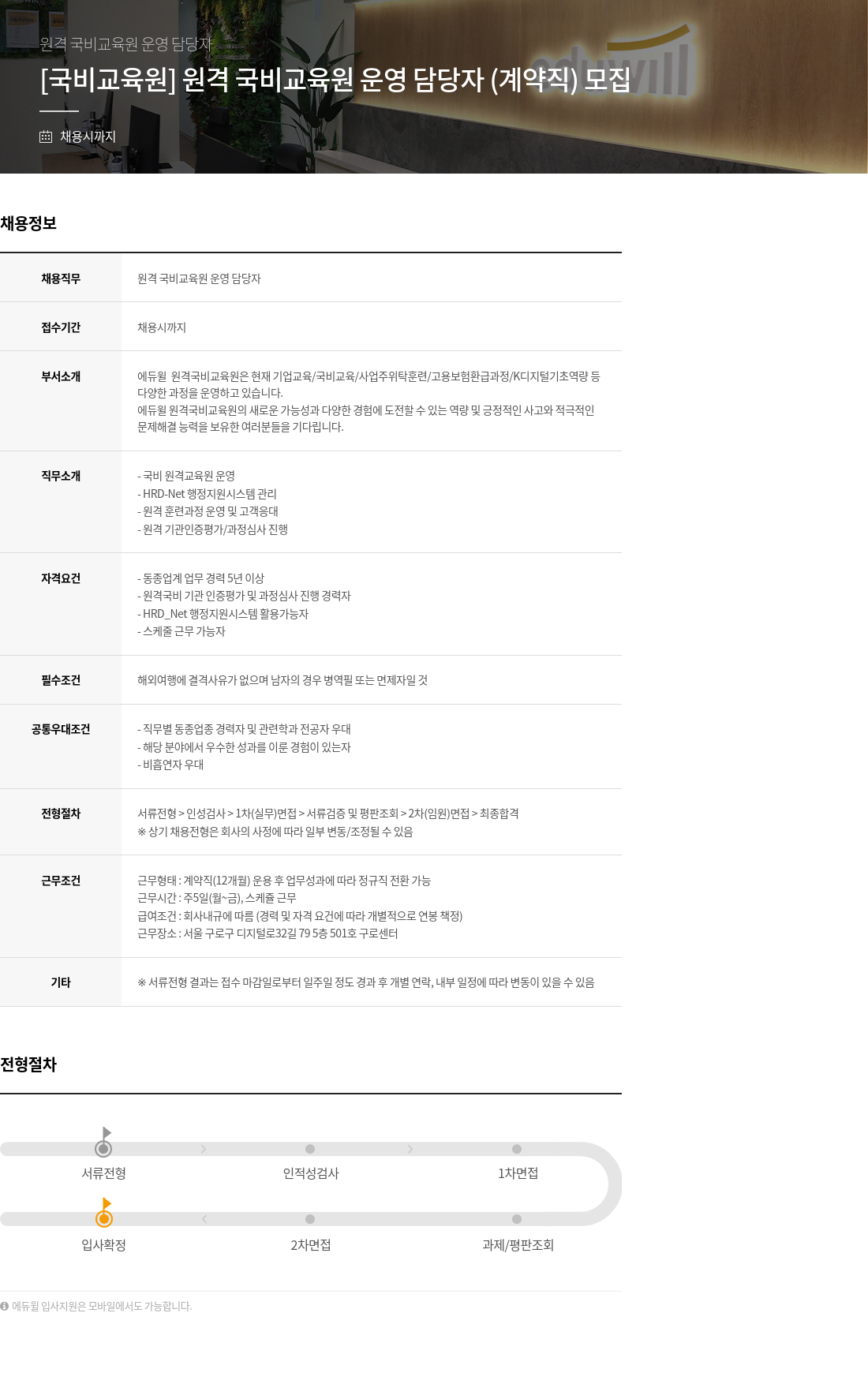 에듀윌 [국비 교육원] 원격 국비 교육원 운영 담당자 (계약직) 모집 채용공고