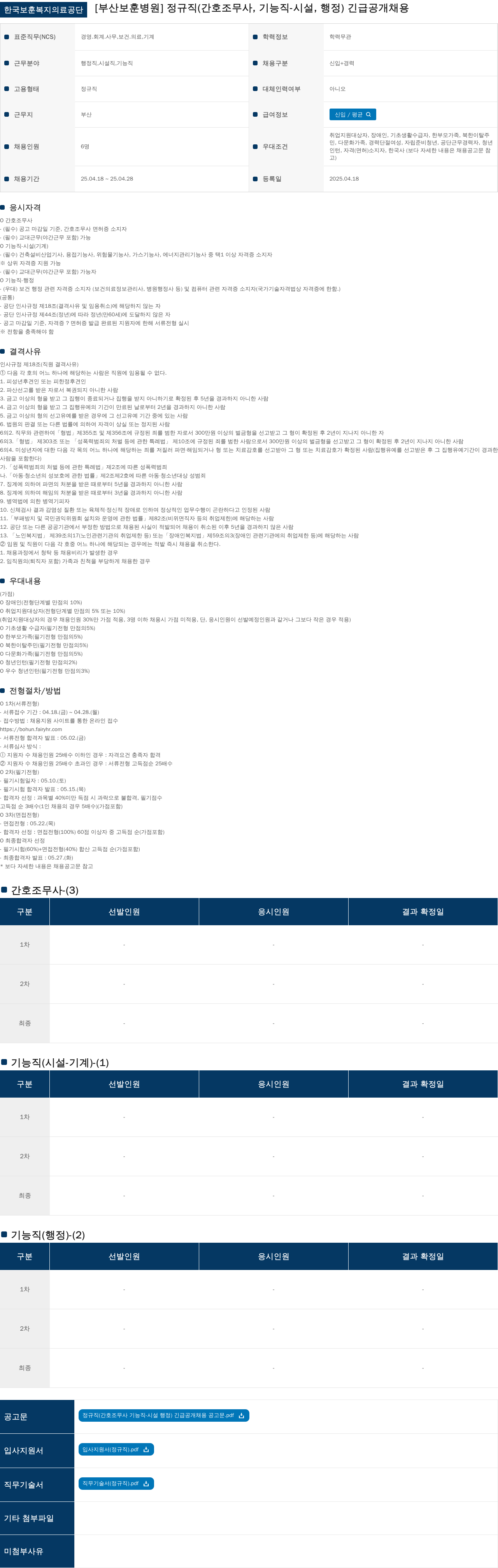 한국보훈복지의료공단 정규직(간호조무사, 기능직-시설, 행정) 긴급 공개 채용 채용공고