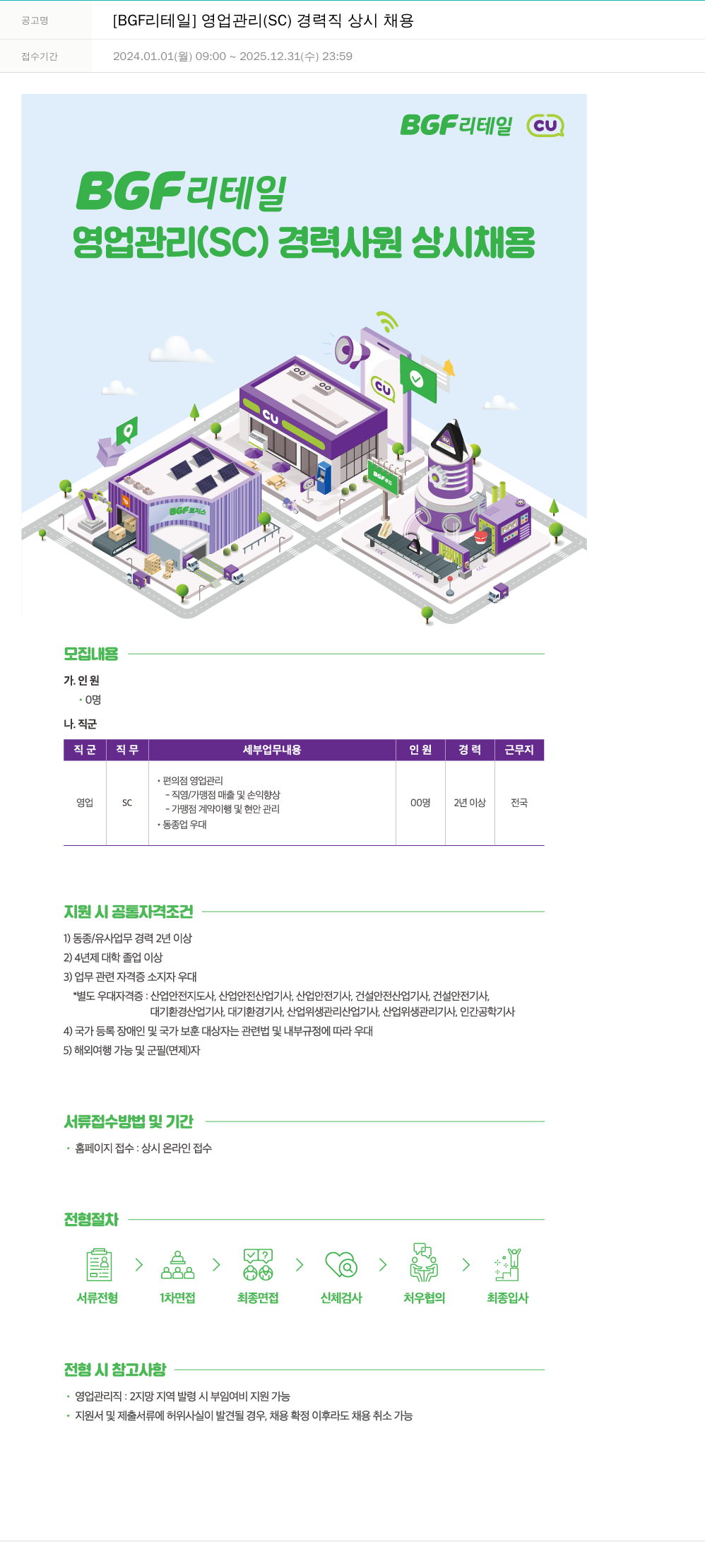 BGF리테일 [BGF 리테일] 영업 관리(SC) 경력직 상시 채용 채용공고