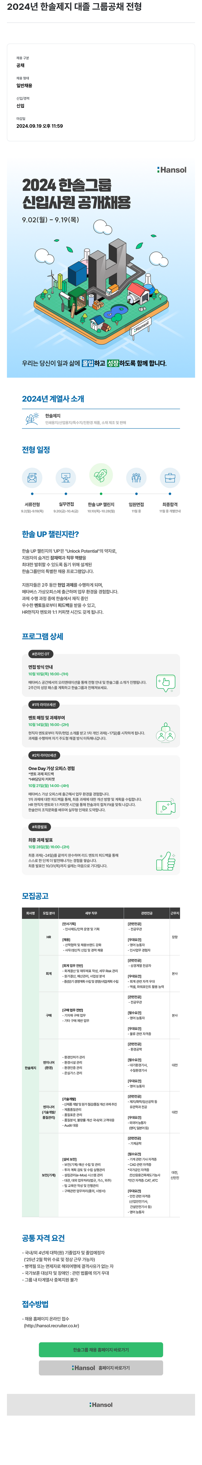 한솔제지 2024 한솔제지 대졸 그룹 공채 전형 채용공고